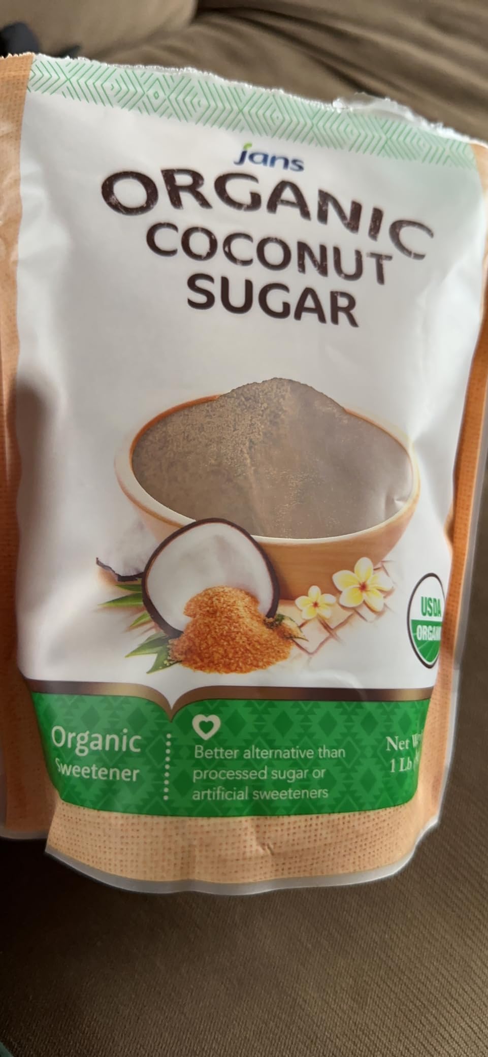 Jans Organic Coconut Sugar 16 oz | Made from Fresh Coconut | Gluten-Free | Non-GMO | Low Glycemic | Paleo & Vegan Friendly | Mild Caramel Flavor | USDA Certified Organic customer photo 1