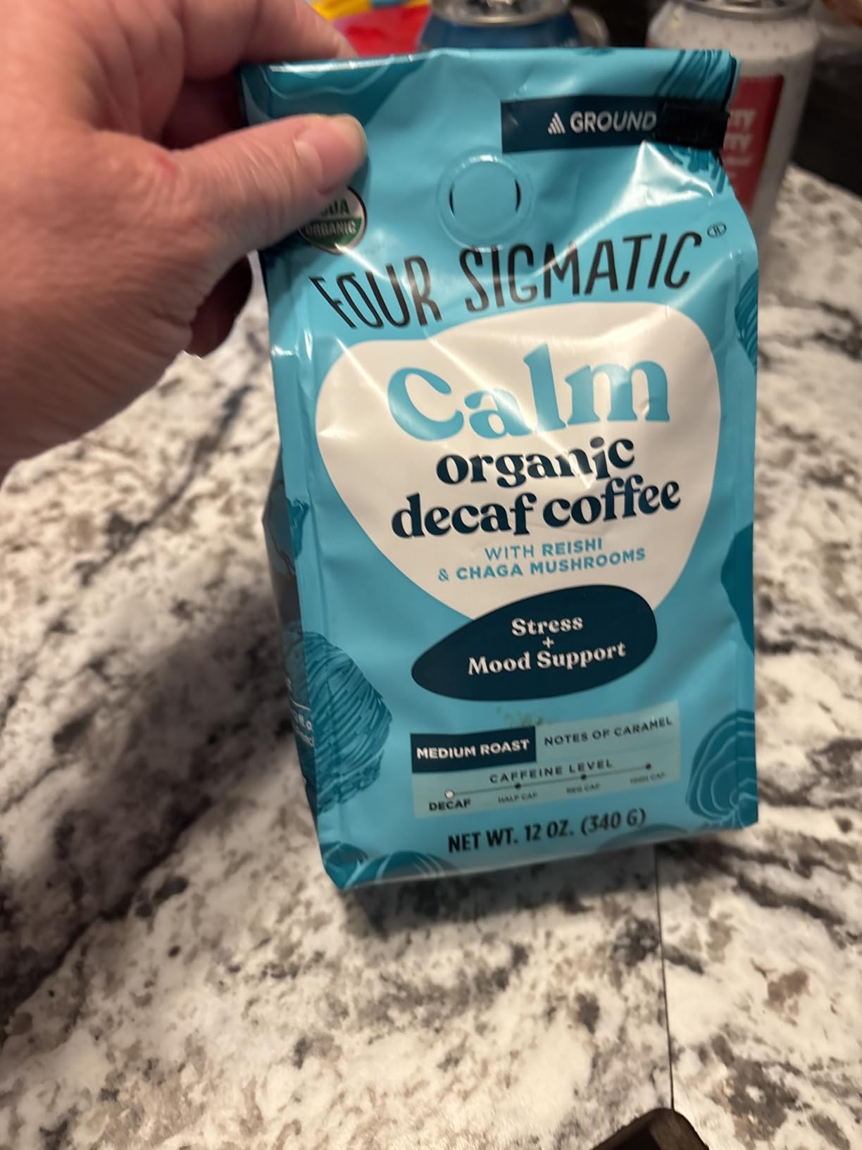 Four Sigmatic Calm Organic Decaf Ground Coffee | Swiss Water Decaf Coffee with Chaga & Reishi Mushroom Extracts | 12oz Bag customer photo 1