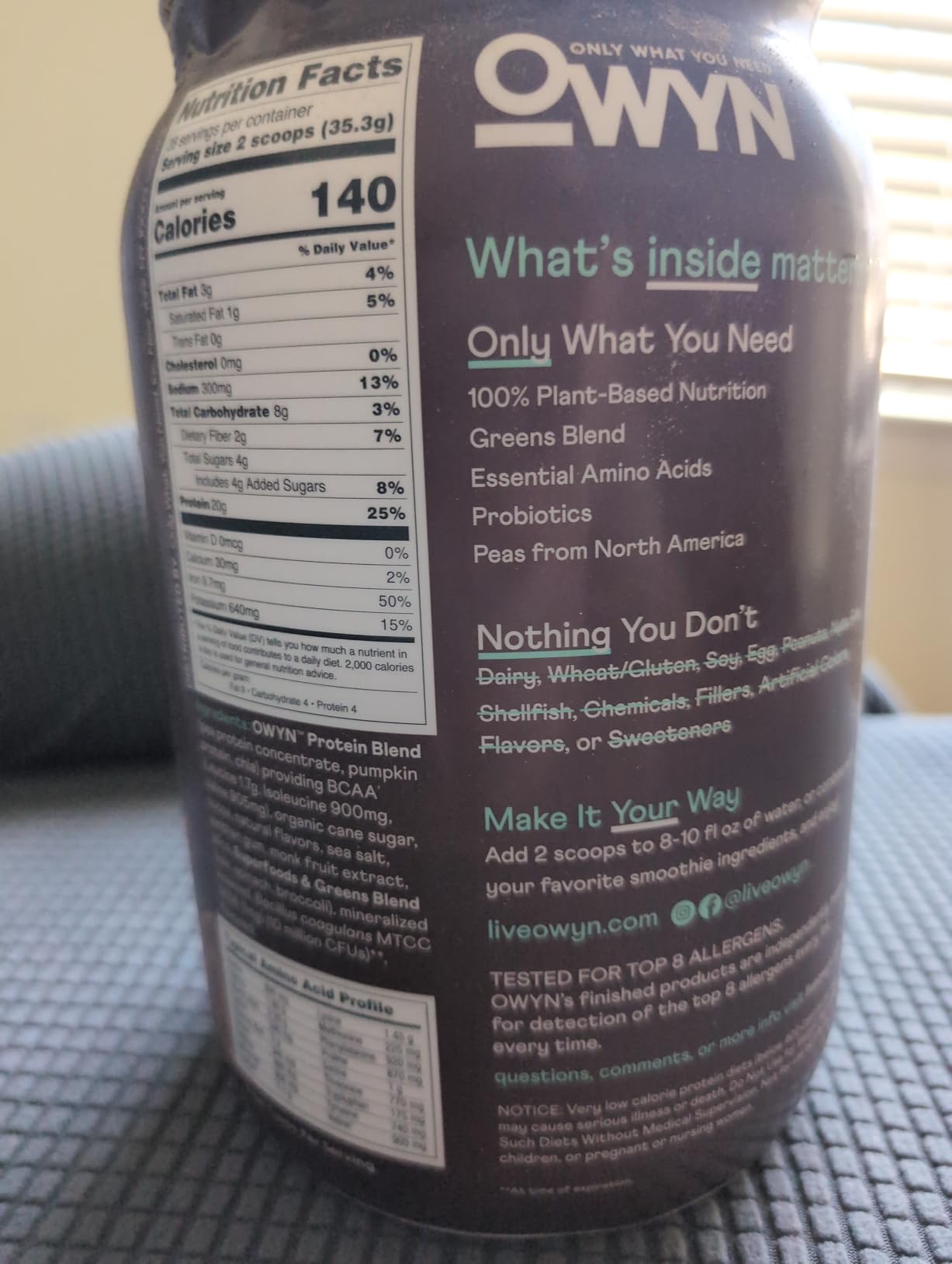 OWYN Only What You Need Chocolate Flavored Protein Powder, 20g Protein, 4g Sugar, 3g Fiber, Dairy Free, Plant Based Protein Powder, 1.1LB customer photo 2