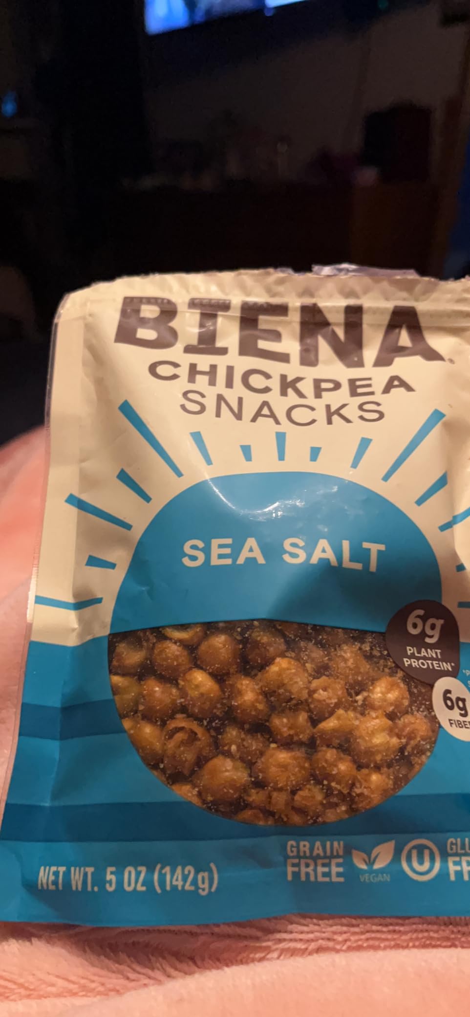 BIENA Chickpea Snacks - Crunchy Roasted Chickpeas - High Fiber Vegan Protein Snacks for Adults and Kids - 4-Pack, 5 Ounce Bags - Sea Salt customer photo 1