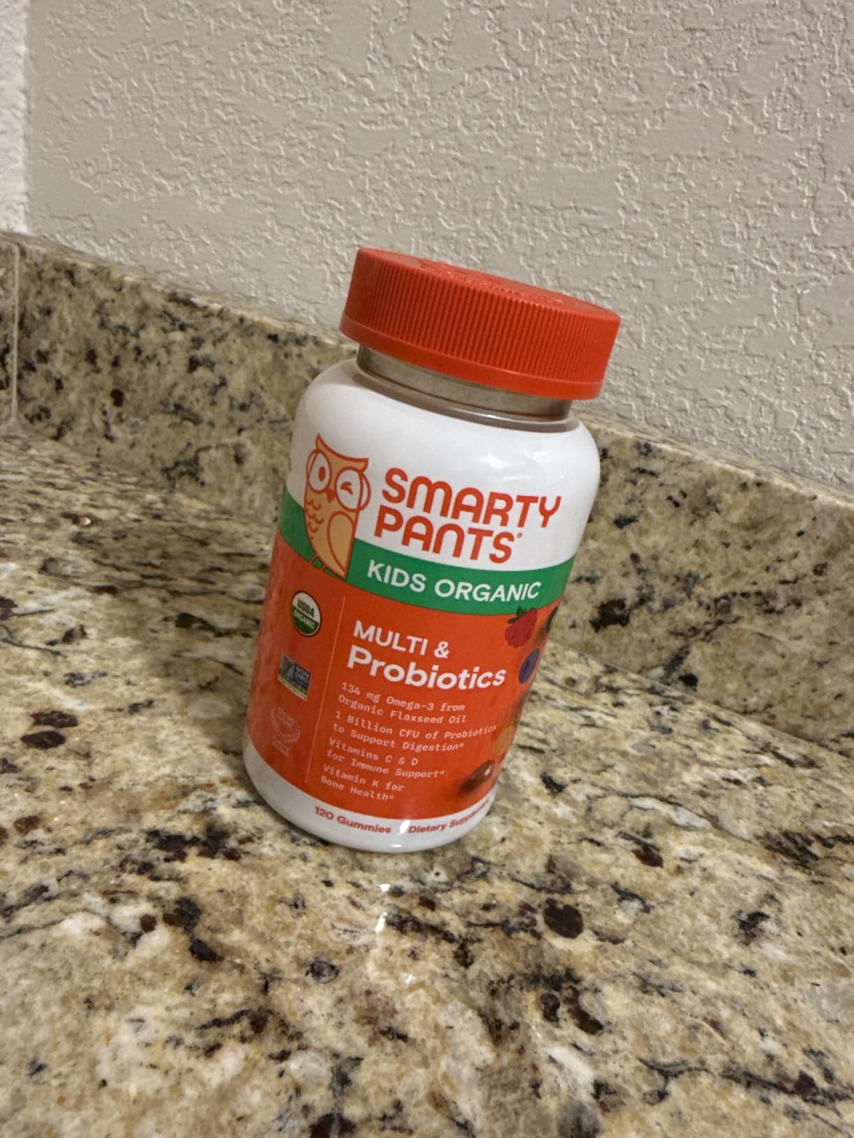 SmartyPants Organic Kids Multivitamin Gummies: Probiotics, Omega 3 (ALA), Vitamin D3, C, Vitamin B12, B6, A, K & Zinc for Immune Support, Biotin, Three Fruit Flavors, 120 Count (30 Day Supply) customer photo 2