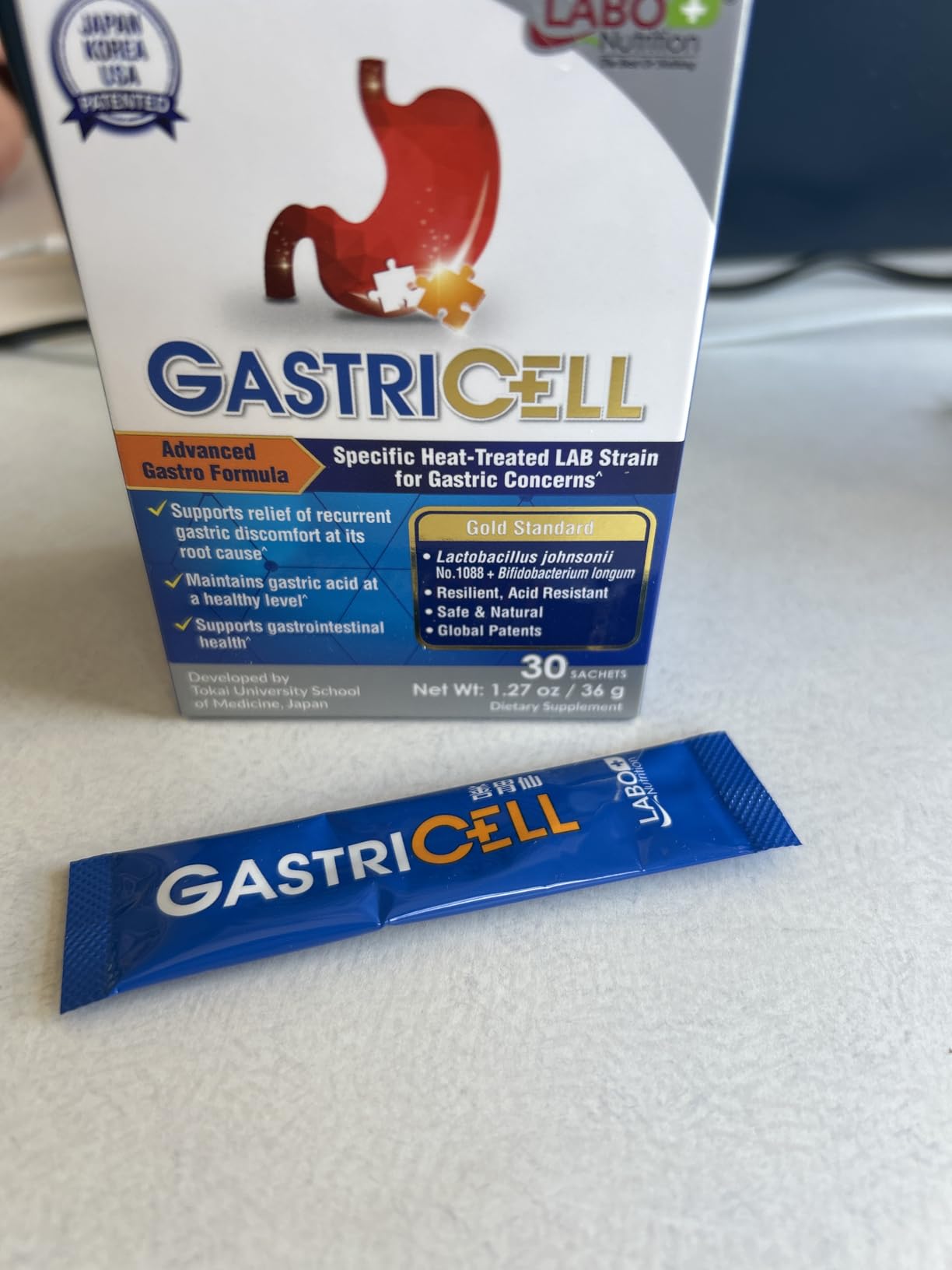 LABO Nutrition GASTRICELL Postbiotic Stomach Support - Patented Lactobacillus johnsonii No. 1088 with Bifidobacterium longum for Digestive Comfort, Gastric Wellness & Microbiome Support - 30 Sachets customer photo 1