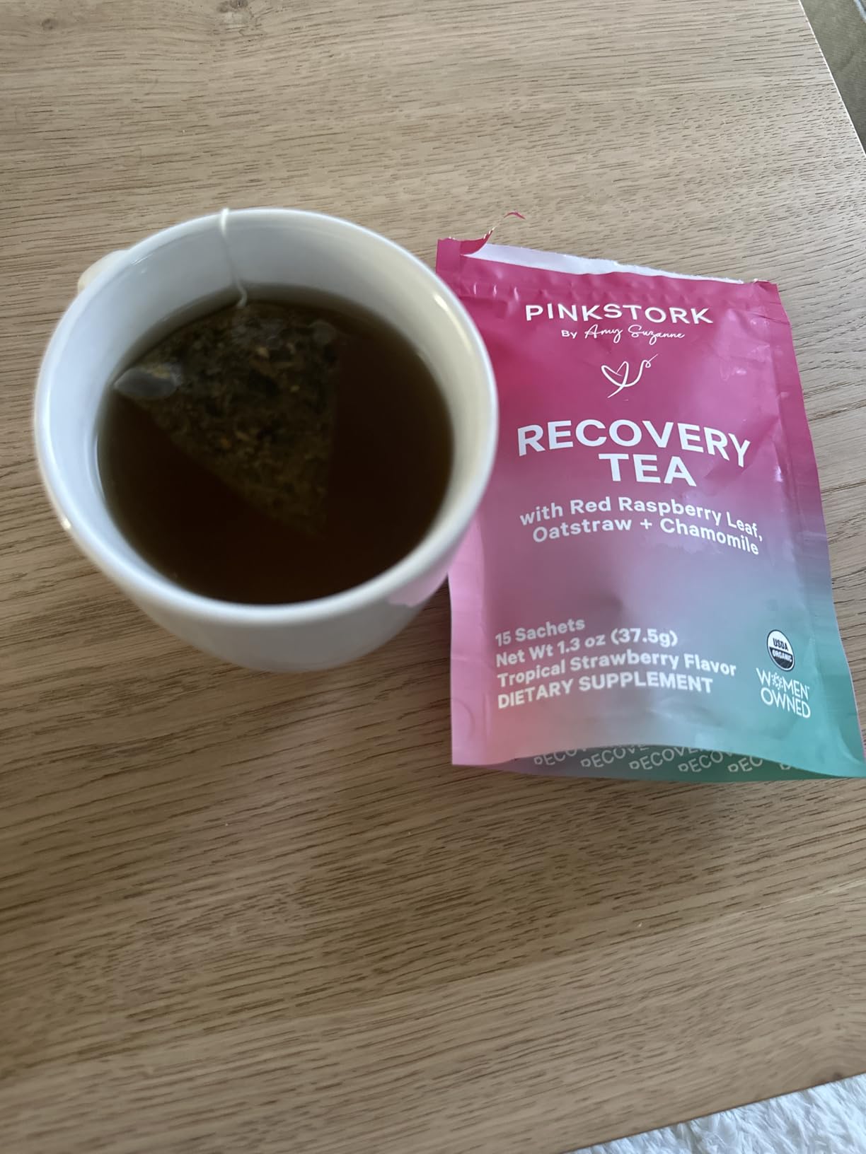 Pink Stork Postpartum Recovery Herbal Tea, Organic Red Raspberry Leaf with Chamomile, Hormone Balance for Women After Labor & Delivery, Strawberry, Postpartum Essentials, Caffeine-Free, 15 Sachets customer photo 1