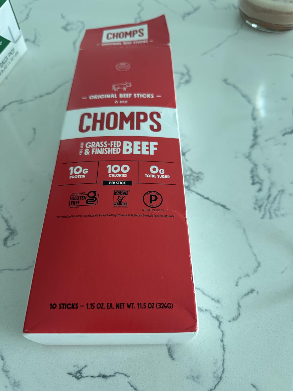 Chomps Grass-Fed and Finished Original Beef Jerky Snack Sticks 10-Pack - Keto, Paleo, Whole30, 10g Lean Meat Protein, Gluten-Free, Zero Sugar Food, Non-GMO customer photo 2