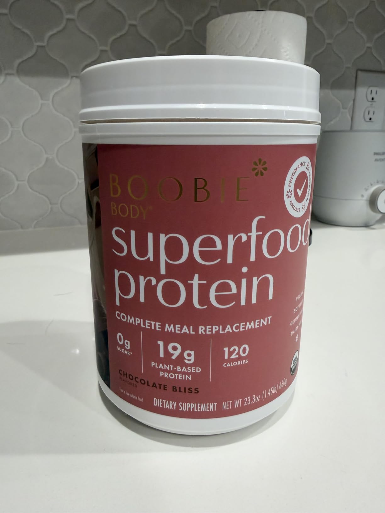 Boobie Body Superfood Protein Pregnancy and Postpartum Meal Replacement Shake, Chocolate Bliss Flavor | 19g Protein | Safe for Lactation & Motherhood | Organic, Vegan, Zero Sugar, 1 Tub (20 Servings) customer photo 1