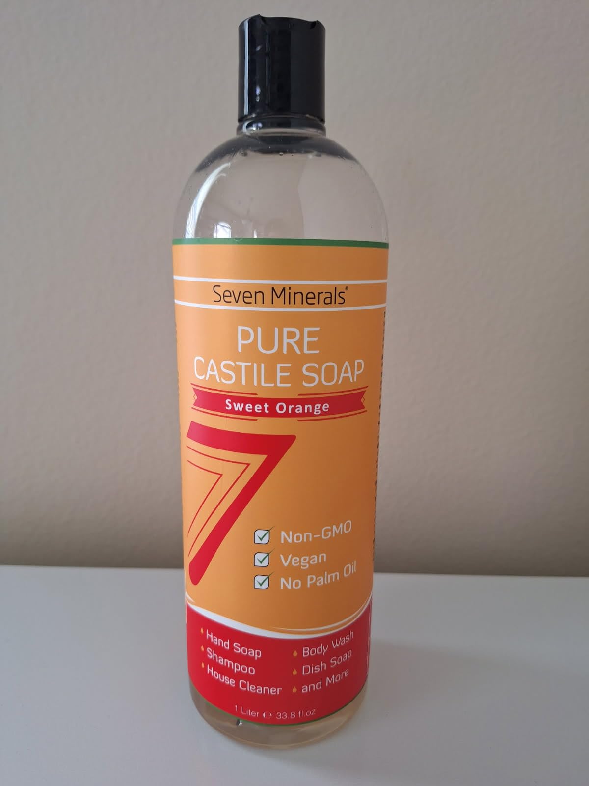 Seven Minerals, EWG Verified Castile Soap 33.8 fl oz - No Palm Oil, GMO-Free - Unscented Mild & Gentle Liquid Soap For Sensitive Skin & Baby Wash - All Natural Vegan Formula with Organic Carrier Oils customer photo 1
