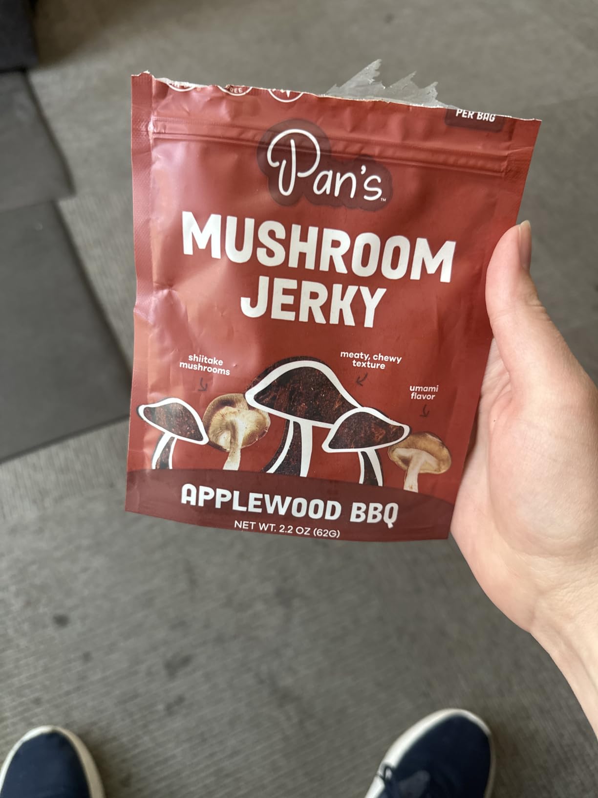 Pan's Mushroom Jerky, Organic, Vegan Snacks, Dried Mushrooms Shiitake, Plant based Jerky, Meatless Jerky, Gluten Free, High in Fiber, with Applewood BBQ flavor (2.2 Ounce, Pack of 1) customer photo 1