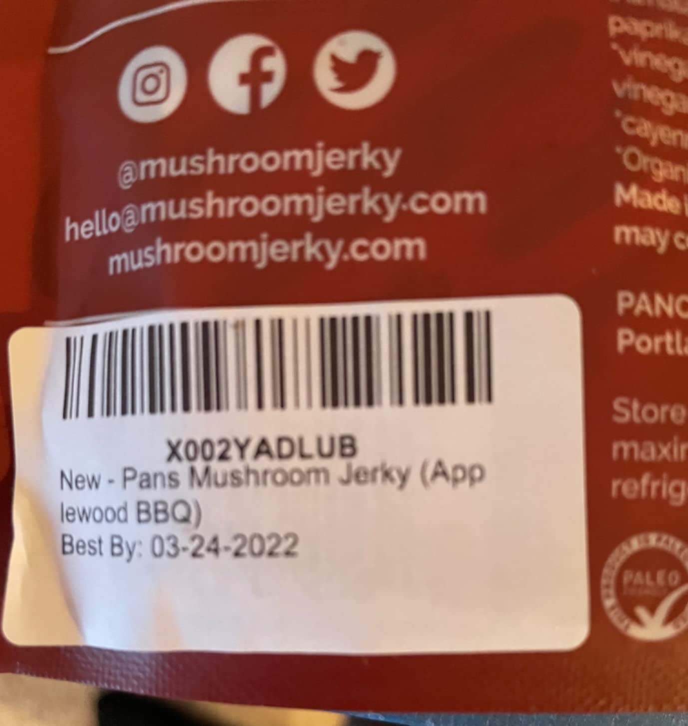 Pan's Mushroom Jerky, Organic, Vegan Snacks, Dried Mushrooms Shiitake, Plant based Jerky, Meatless Jerky, Gluten Free, High in Fiber, with Applewood BBQ flavor (2.2 Ounce, Pack of 1) customer photo 2