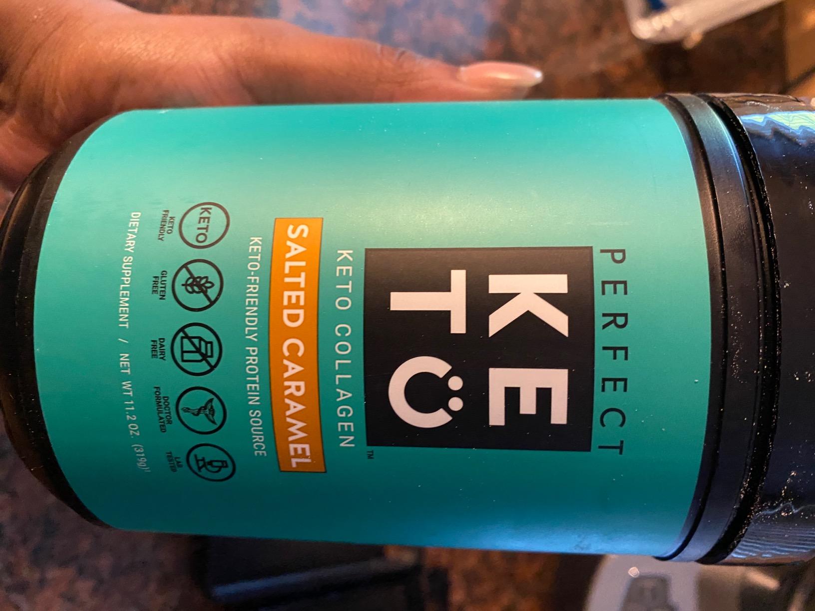 Perfect Keto Collagen Peptides, Salted Caramel, 10g Protein Powder, Low Carb, No Sugar Added, Keto Friendly Coffee Creamer & Drink Mix, Grass Fed Bovine Type 1 & 3 Supplement with MCT Oil, 20 Servings customer photo 2