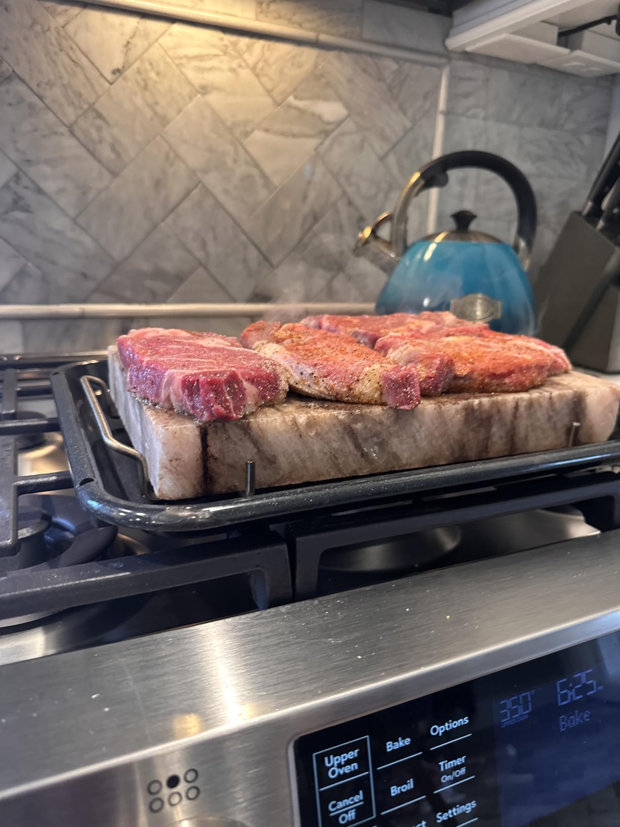 UMAID Himalayan Salt Block Cooking Plate 12x8x1.5 - Unique Gifts for Men, Food Grade Pink Himalayan Salt Stone for Cooking, Grilling, Serving & Food Presentation with Stainless Steel Tray & Recipe Booklet customer photo 1