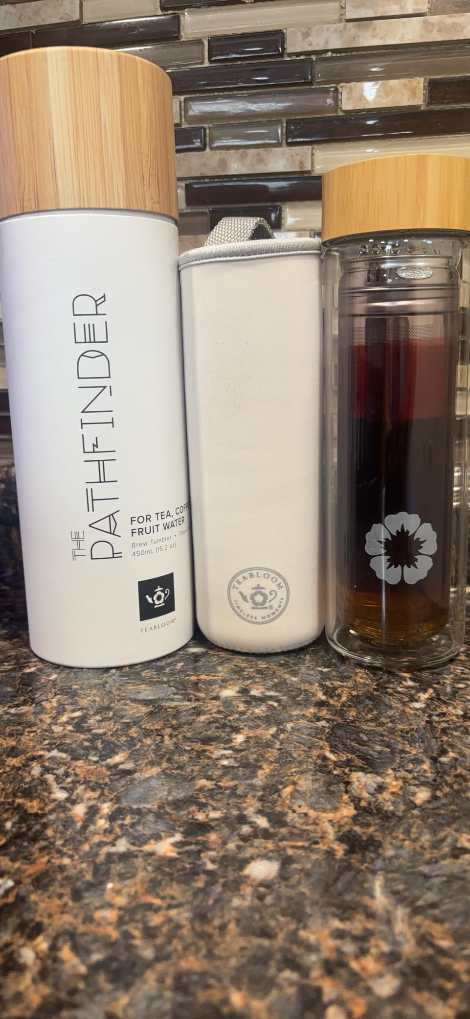 Teabloom All-Beverage Tumbler - 15 oz / 450 ml - Tempered Glass Travel Bottle - Hot and Cold Tea Infuser - Cold-Brew Coffee - Fruit-Infused Water - Tea Tumbler - The Pathfinder customer photo 2