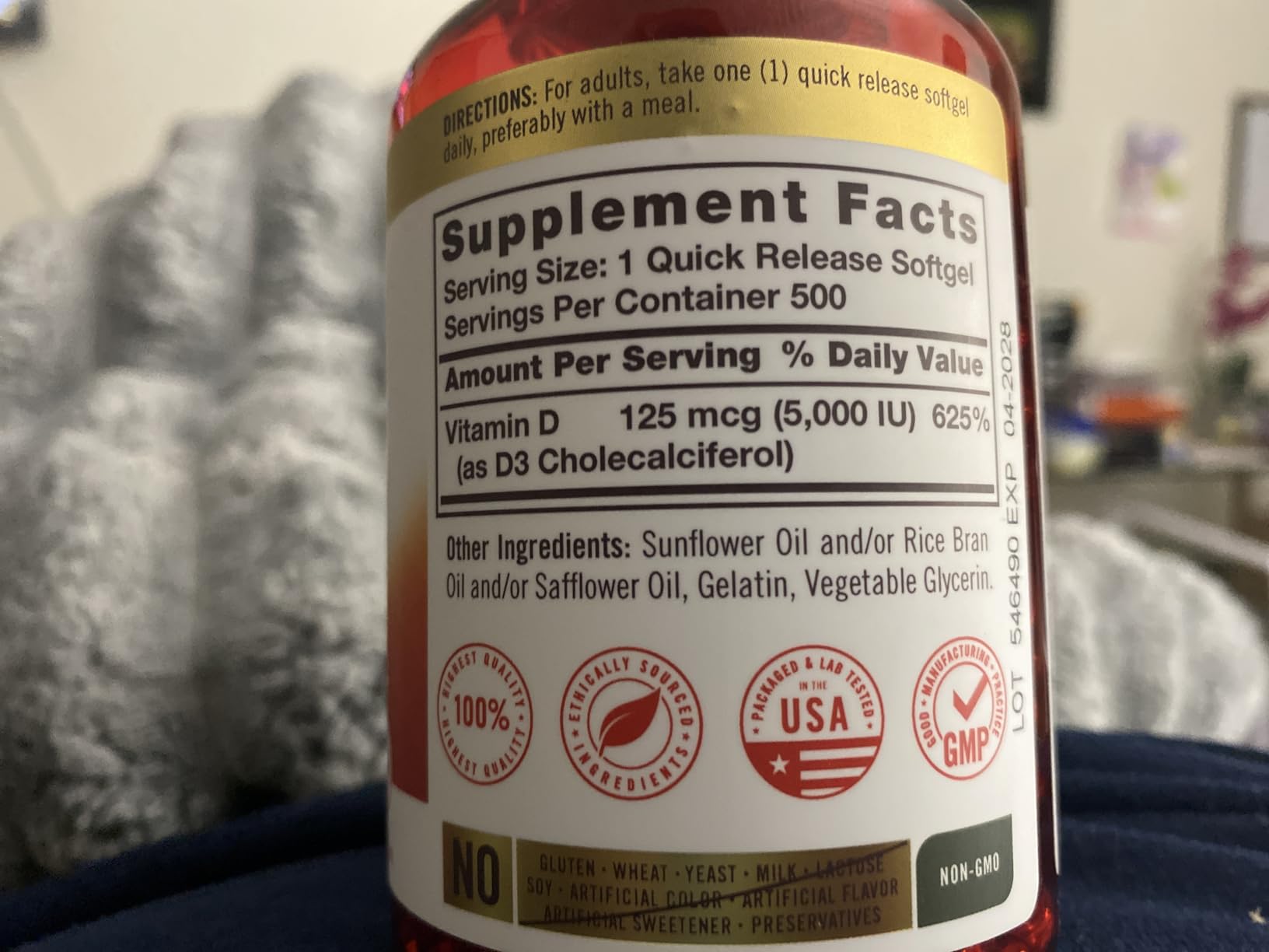Carlyle Vitamin D3 5000 IU Softgels | 500 Count | Value Size | Non-GMO and Gluten Free Supplement | High Potency Formula | 125mcg customer photo 1