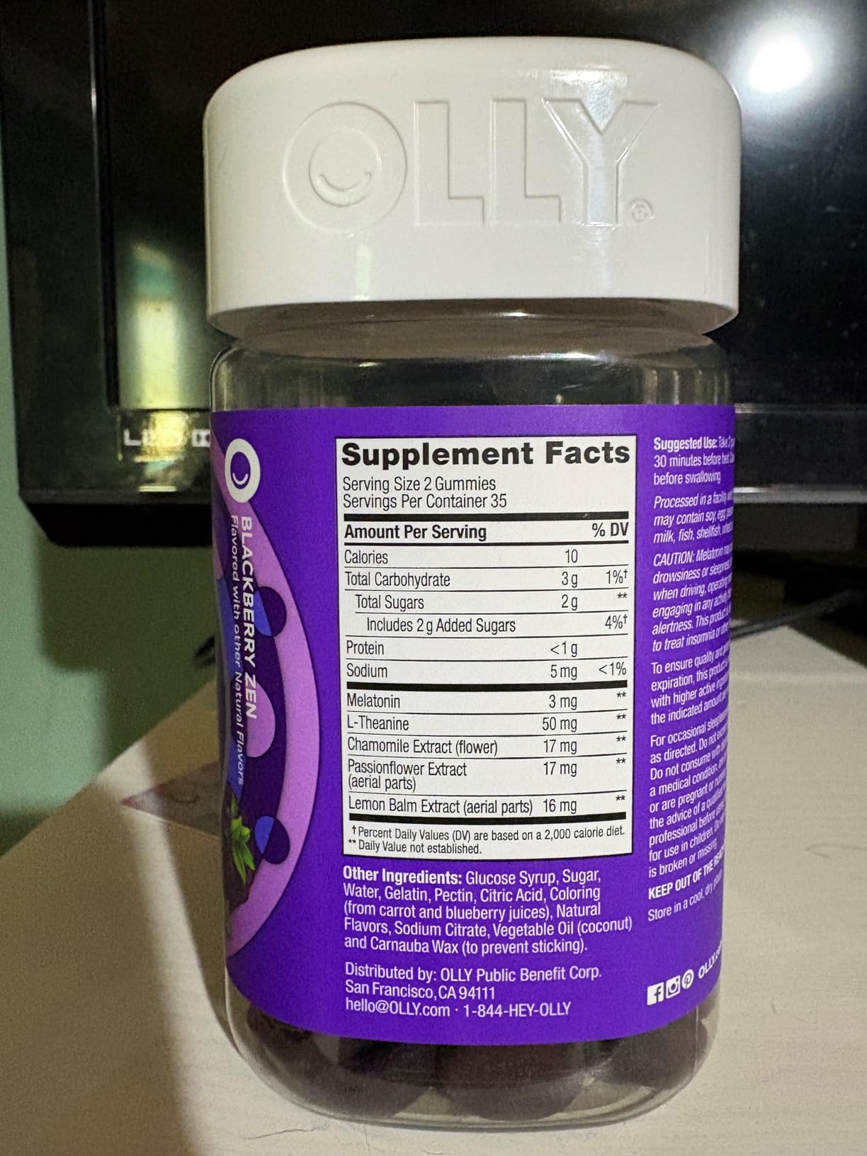 OLLY Sleep Gummy, Sleep Support Supplement, 3 mg Melatonin, L-Theanine, Chamomile and Lemon Balm Extracts, Blackberry Zen Flavor, 35 Day Supply - 70 Count customer photo 1
