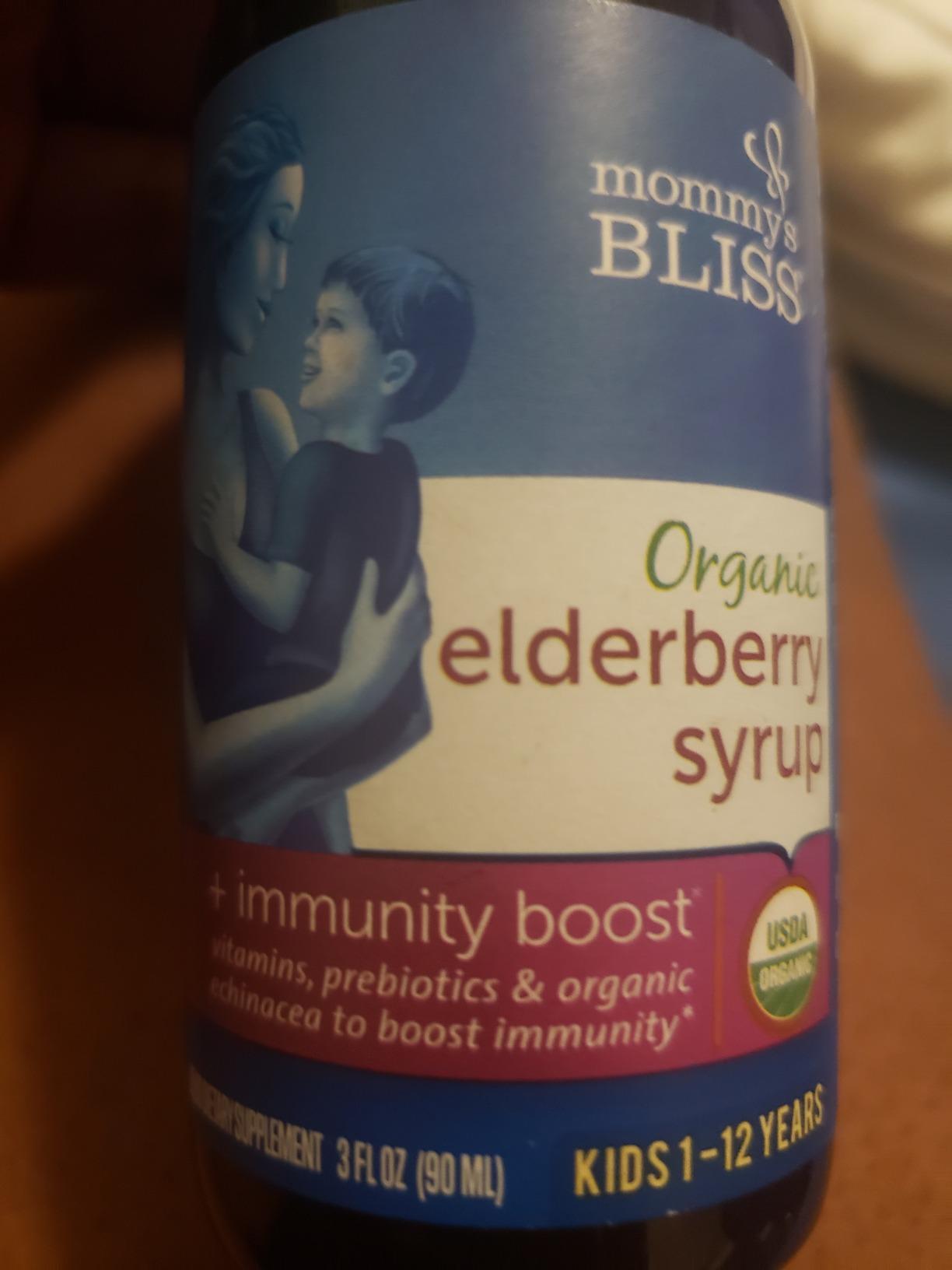 Mommy's Bliss Organic Elderberry Syrup & Immunity Boost With Vitamins, Prebiotics & Echinacea for Kids & Adults 1 yr+, 3 Fl Oz customer photo 1