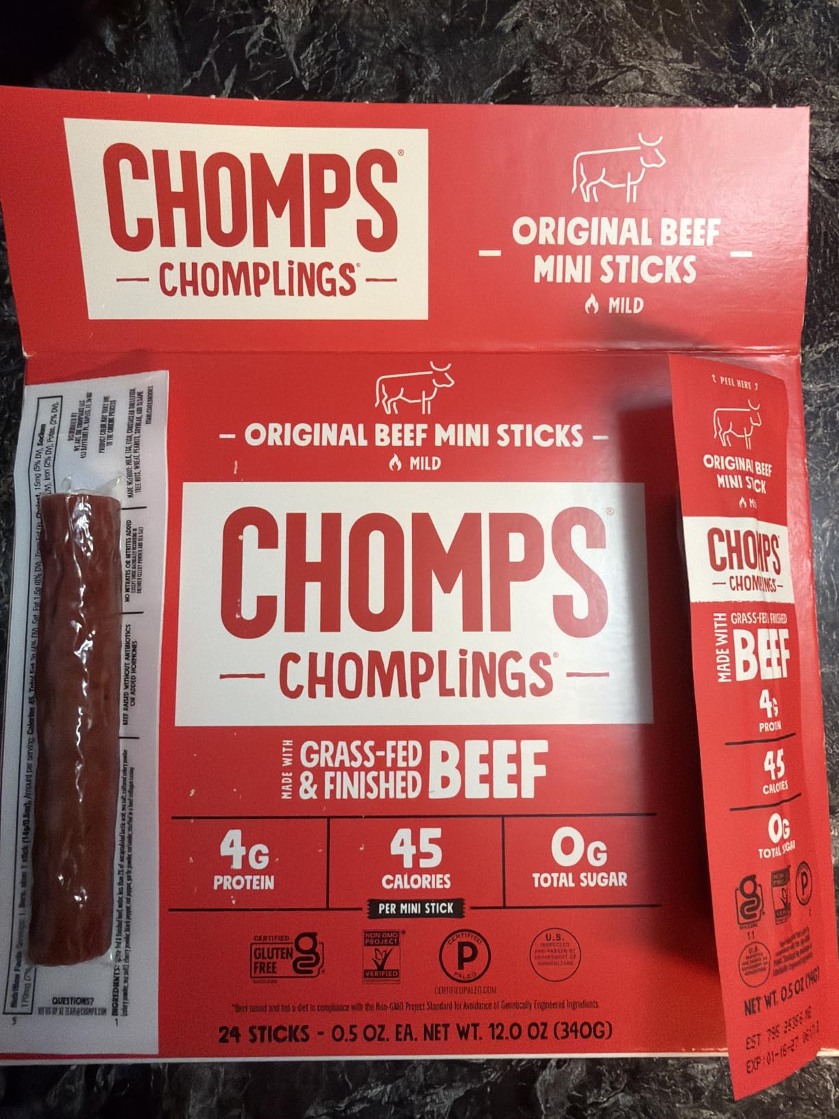 Chomps Snack Size Grass-Fed Original Beef Jerky Snack Sticks 0.5oz 24-Pack - Keto, Paleo, Whole30, 4g Lean Meat Protein, Gluten-Free, Zero Sugar Food, Non-GMO Chomplings customer photo 1