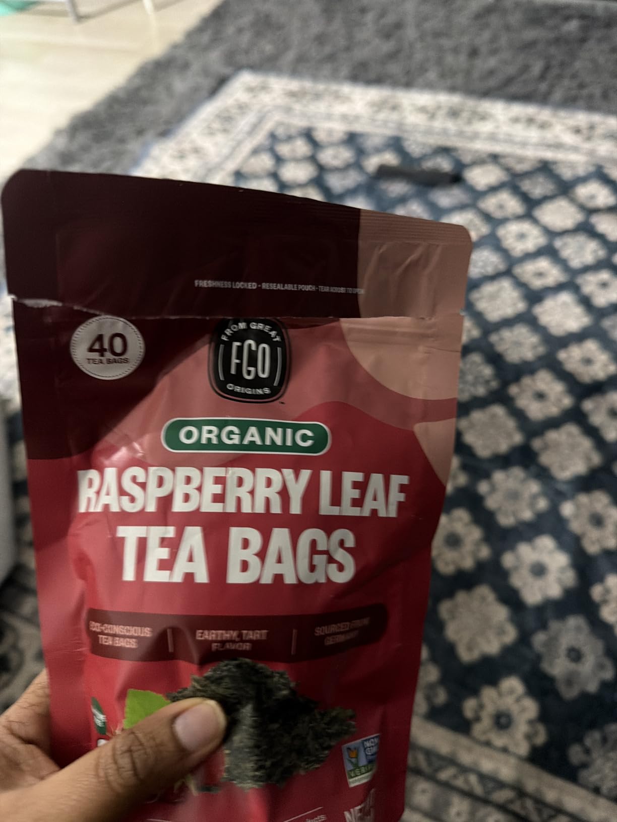 FGO Organic Red Raspberry Leaf Tea Bags, 100 Eco-Conscious Tea Bags, Caffeine Free, Imported from Germany, Resealable Bag customer photo 1