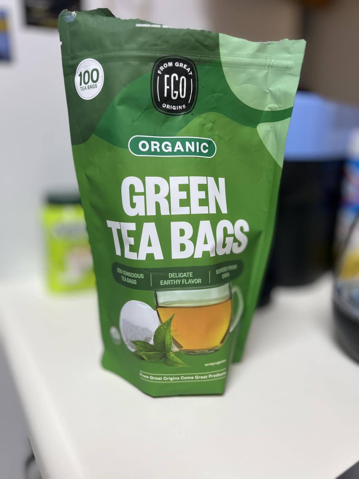 FGO Organic Green Tea, 100 Count Eco-Conscious Tea Bags, Caffeinated, Resealable Pouch, Packaging May Vary (Pack of 1) customer photo 2
