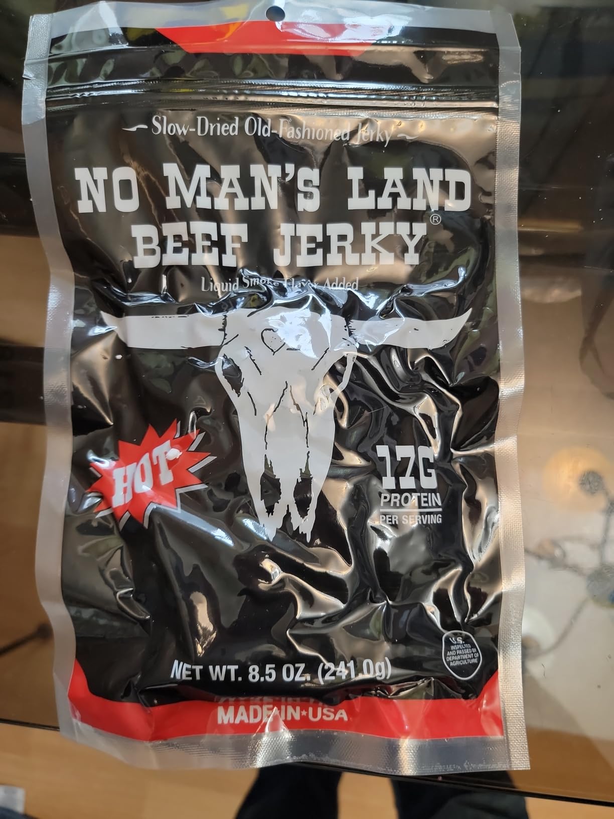 No Man's Land HOT Beef Jerky, Hand-Cut Steak, Slow-Dried, 17g Protein Per Serving, 0g Sugar, No MSG, No Nitrates, Premium Cut Spicy Jerky, Made in Oklahoma (16oz) customer photo 2
