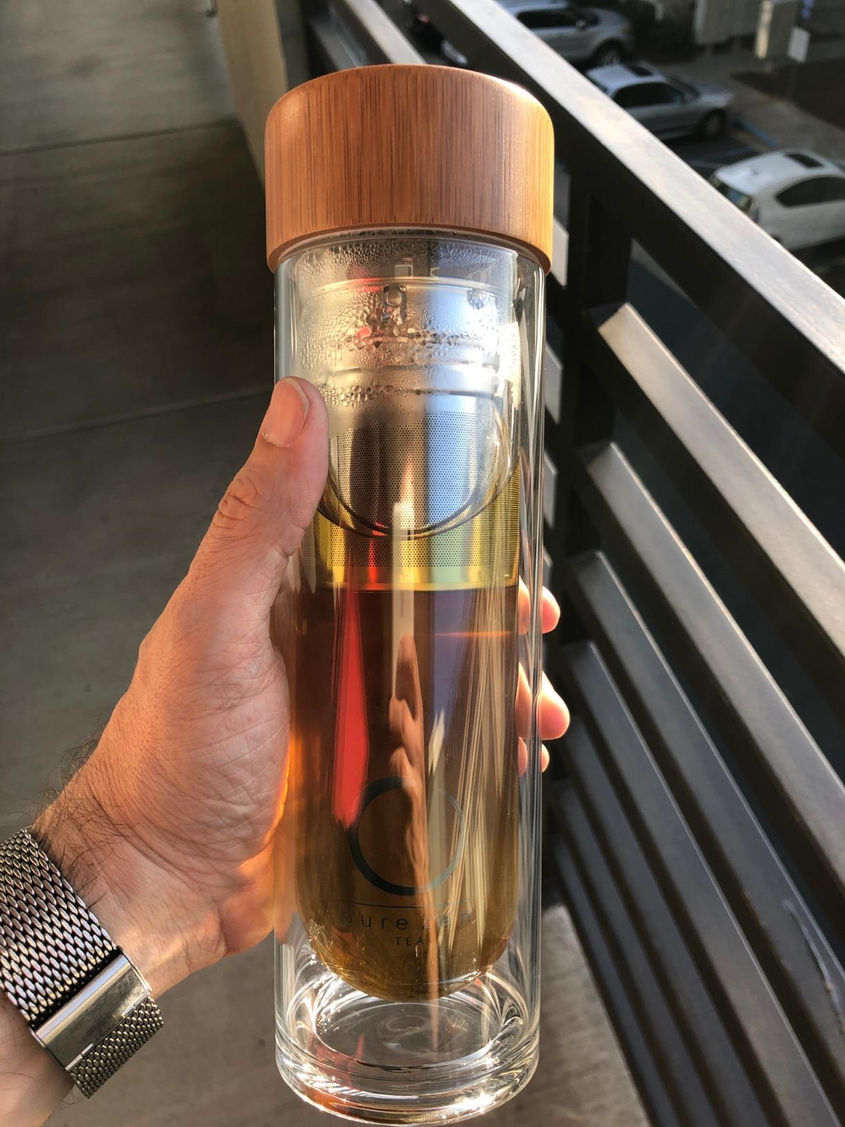 Leakproof Tea Infuser Bottle with Stainless Steel Filter - Insulated Double Wall Tea Tumbler with Infuser for Loose Leaf, Herbal Infusions and Fruit Infused Water - Travel Mug with Bamboo Lid - 15 oz customer photo 2