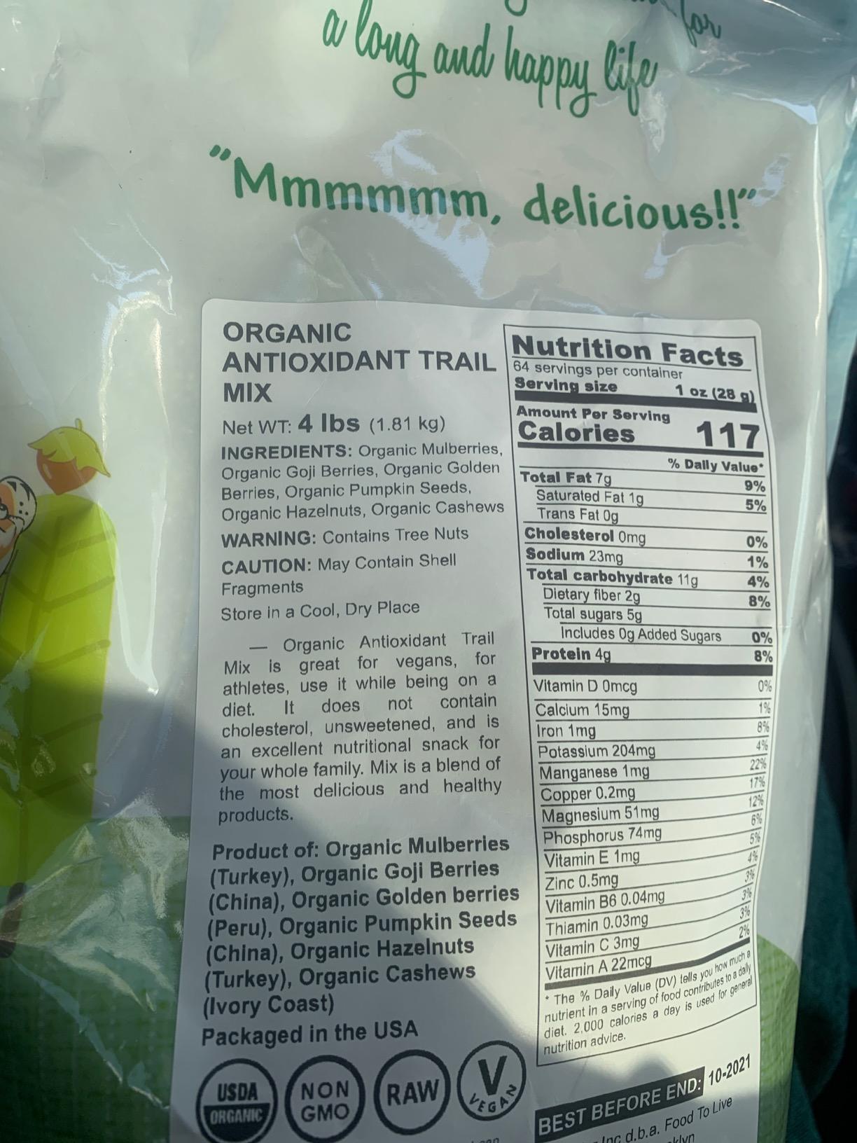 Food to Live Organic Antioxidant Trail Mix, 2 Pounds - Contains Mulberries, Goji Berries, Golden Berries, Pumpkin Seeds, Hazelnuts, Cashews. Non-GMO. customer photo 2