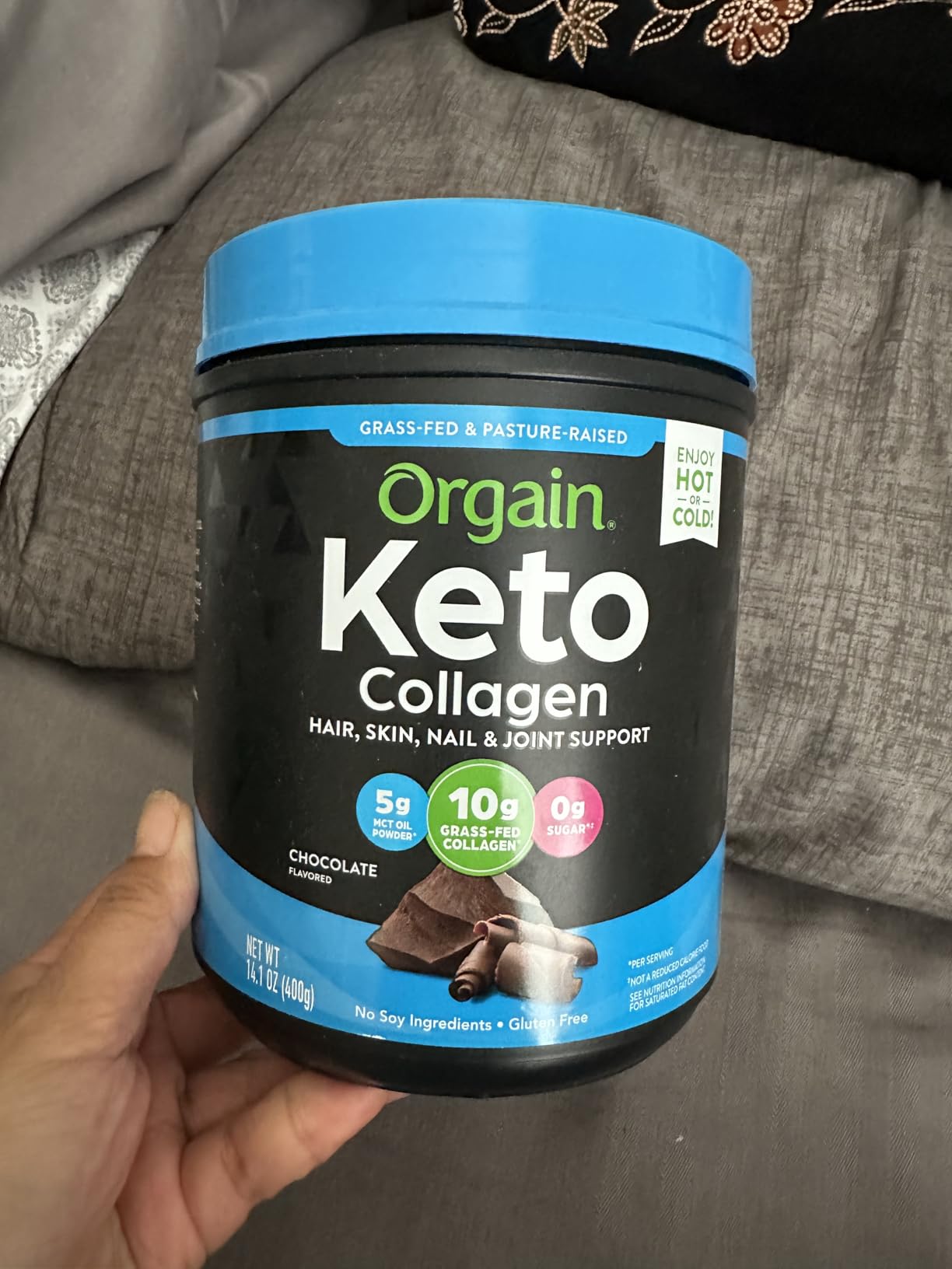 Orgain Keto Collagen Protein Powder, Chocolate - 10g Grass Fed Hydrolyzed Collagen Peptides for Women & Men, Type I & III, 5g MCT Oil - Hair, Skin, Nail, & Joint Support, Non-GMO, Gluten Free - 0.88lb customer photo 2
