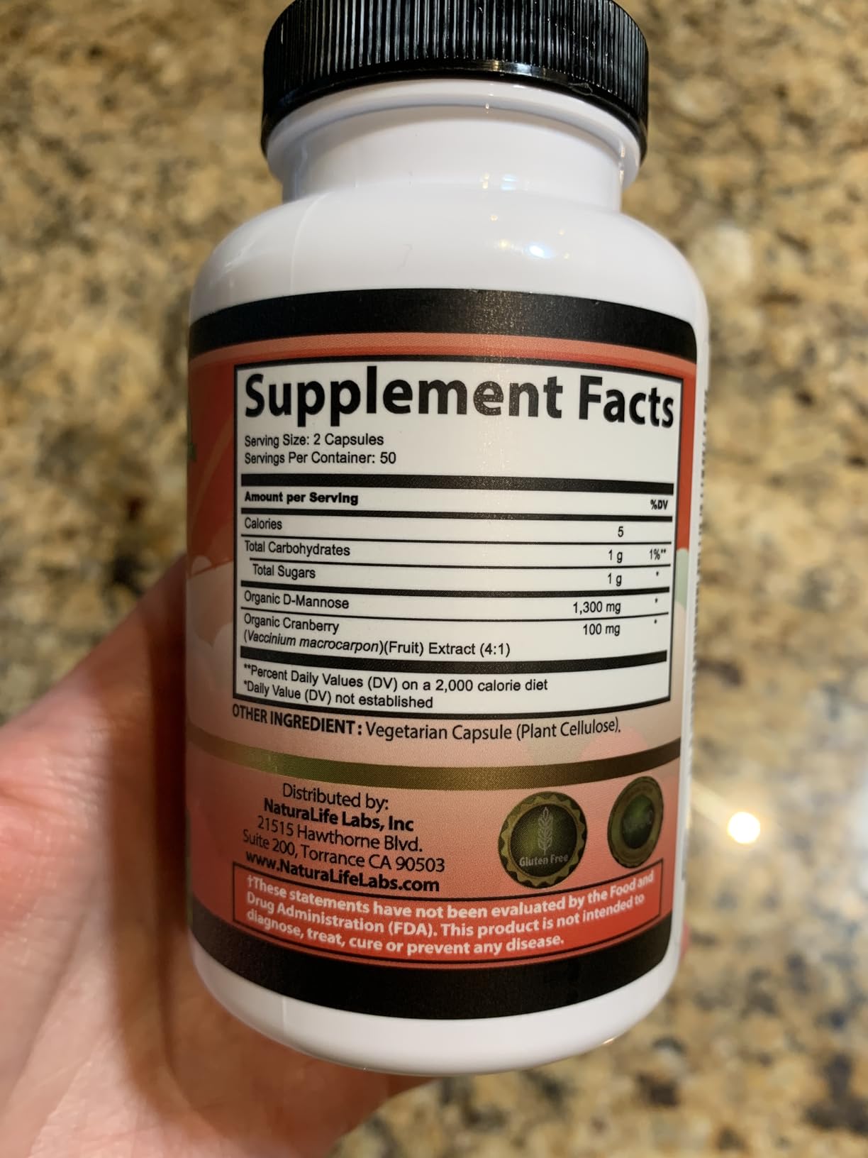 NaturaLife Labs Organic D-Mannose 1300mg + Organic Cranberry Extract 100mg per Serving - Urinary Tract Support - Non-GMO, Gluten-Free & Vegan - 100 Capsules customer photo 2