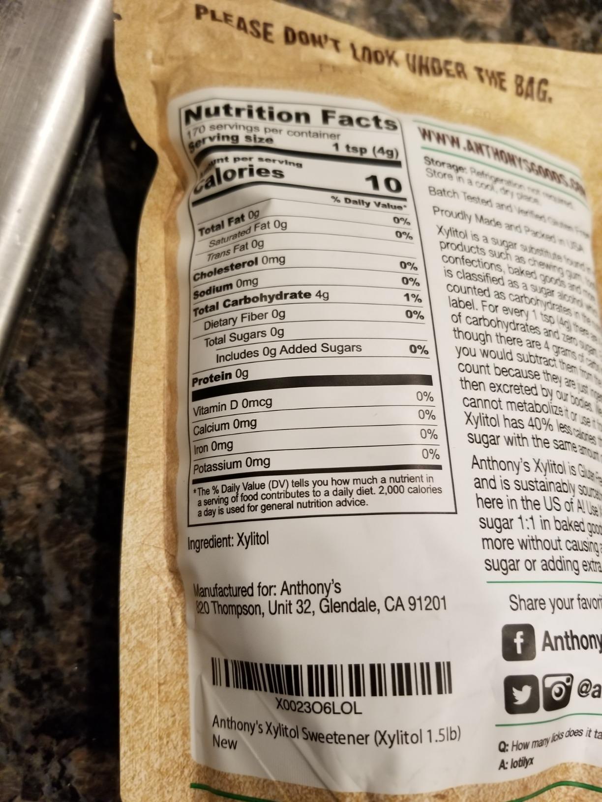 Anthony's Xylitol Sweetener, 1.5 lb, Made from Birch, Gluten Free, Keto Friendly, Non GMO customer photo 1
