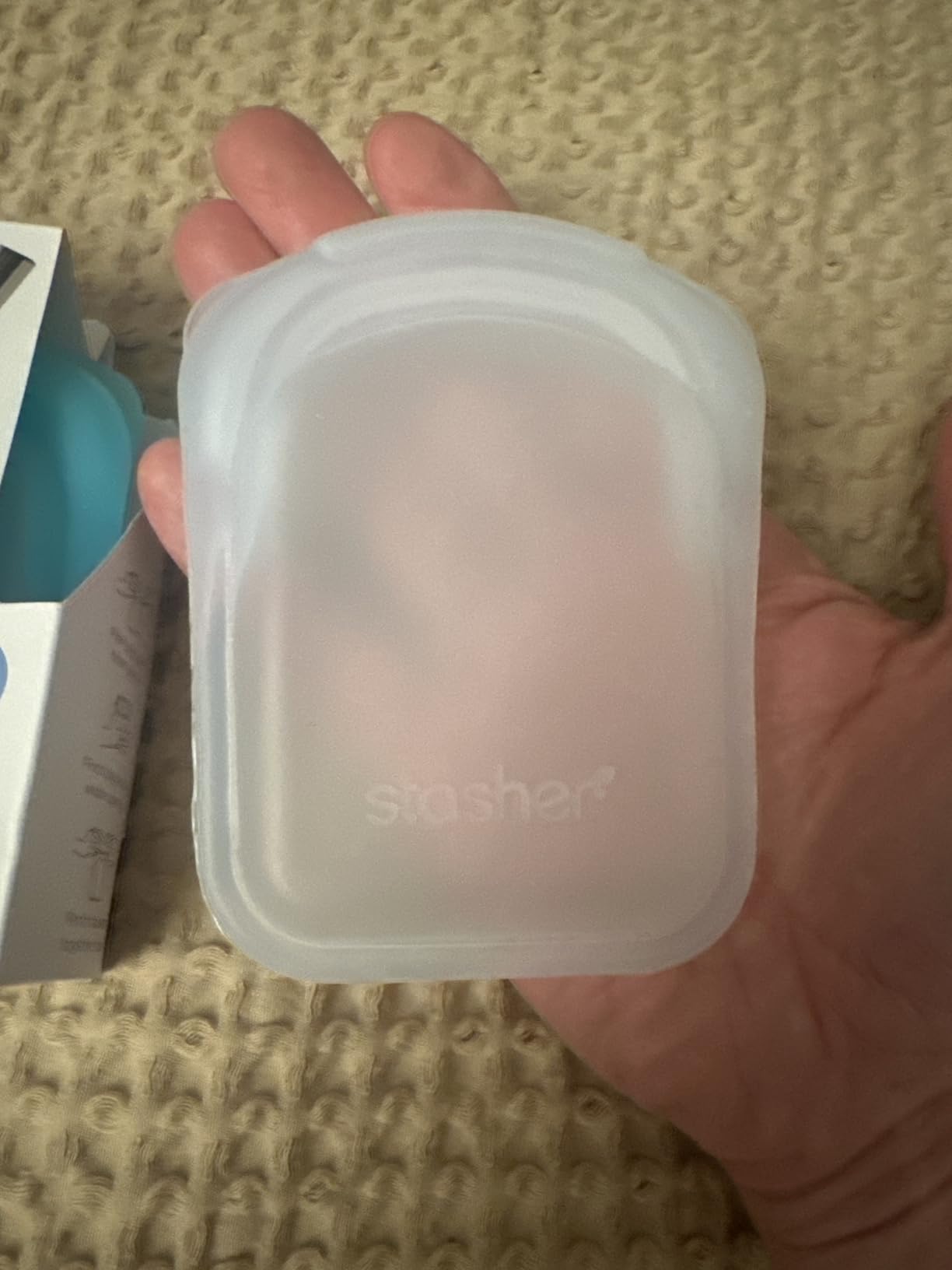 Stasher Silicone Reusable Storage Bag, Pocket Bags 2-Pack, Microwave, Dishwasher, Oven Safe, Sous Vide, Eco Friendly, Leak-free, Food-safe Silicone Snack Bags for Travel, 4 oz, Clear & Aqua customer photo 1