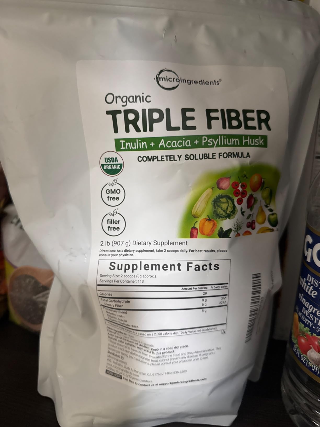 Micro Ingredients Organic Triple Fiber Powder, 2lb | Natural Prebiotic to Support Digestive & Gut Health | Soluble, Easily Digestible | Unflavored, Vegan customer photo 1
