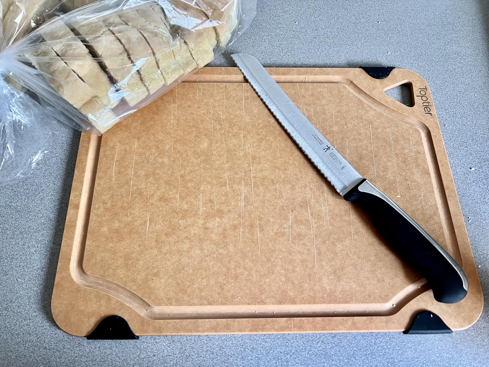Cutting Board for Kitchen Dishwasher Safe, Toptier, Wood, Fiber, Eco-Friendly, Non-Slip, Juice Grooves, Non-Porous, BPA Free, Small, Silicone, 11.5 x 9.25-inch, Natural Slate customer photo 2