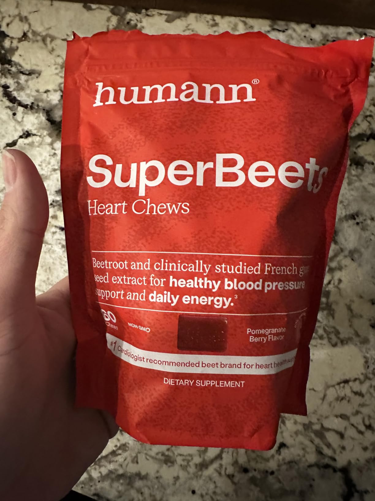 HumanN SuperBeets Heart Chews, Beet Root Powder Support Energy Supplement, Nitric Oxide and Blood Pressure Support, Grape Seed Extract & Non-GMO, Heart Health, Pomegranate Berry Flavor, 60 Count customer photo 1