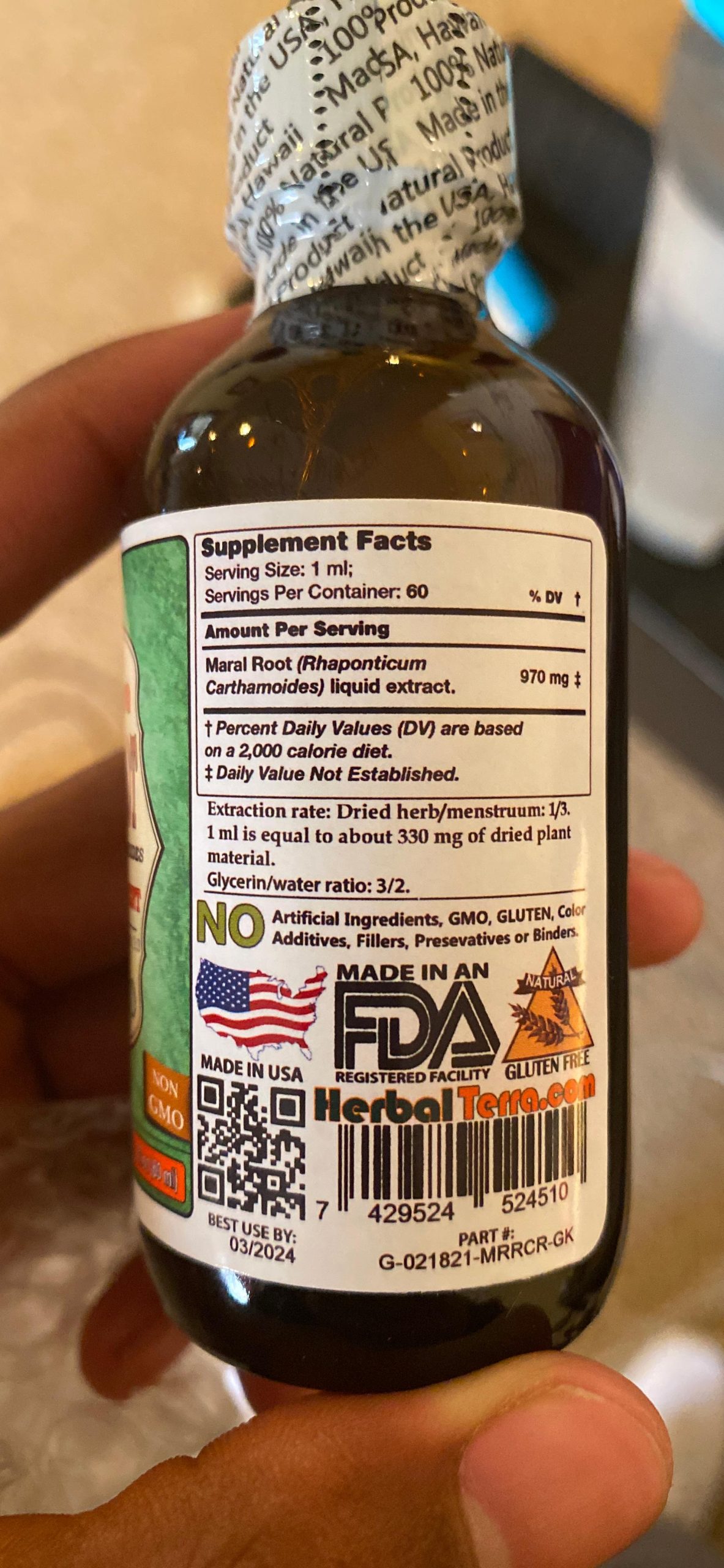 Maral Root (Rhaponticum Carthamoides) Glycerite, Organic Dried Roots Alcohol-Free Liquid Extract (Brand Name: HerbalTerra, Proudly Made in USA) 4 fl.oz (120 ml) customer photo 1