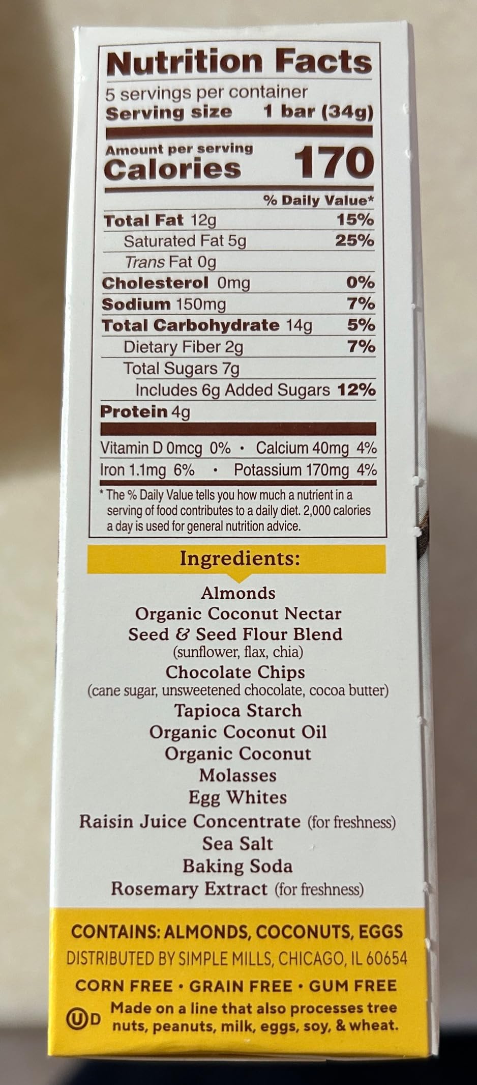 Simple Mills Soft Baked Dark Chocolate Almond Flour Bars, 5 ct, 1.19 oz each customer photo 1