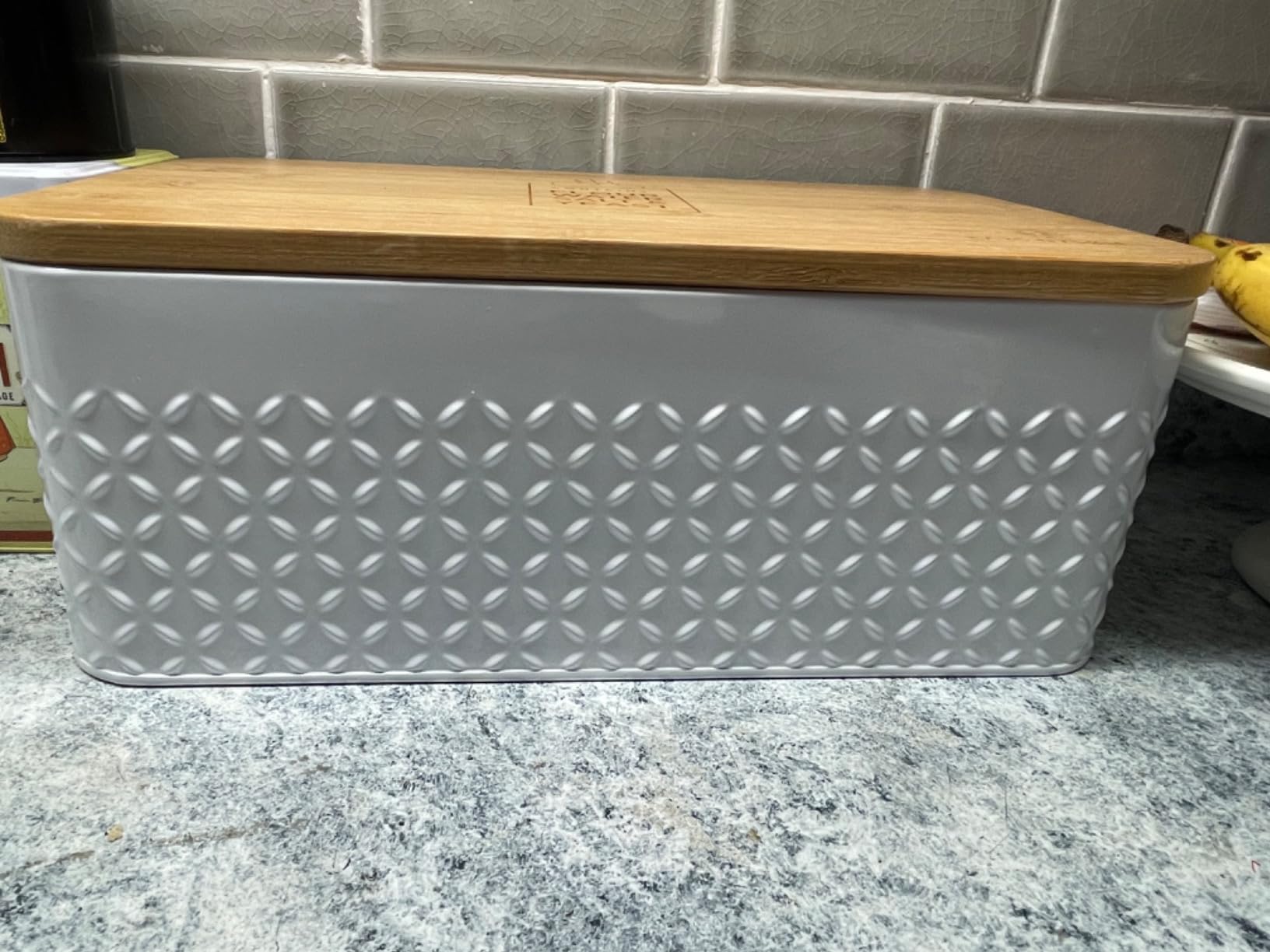 LARS NYSØM Bread Box I Metal Box for long lasting freshness I Bread Bin with bamboo lid usable as cutting board I 13.4x7.7x5.3In (Arctic White) customer photo 2