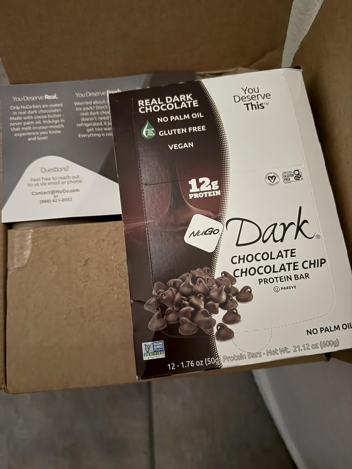 NuGo Dark Chocolate Chip, 12g Protein Bar, Vegan, Gluten Free, Non-GMO, Kosher Pareve, 24 Count customer photo 1