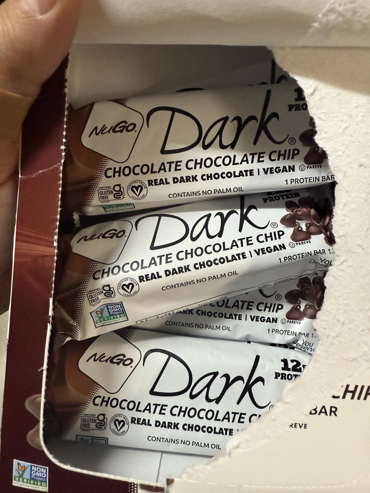 NuGo Dark Chocolate Chip, 12g Protein Bar, Vegan, Gluten Free, Non-GMO, Kosher Pareve, 24 Count customer photo 2