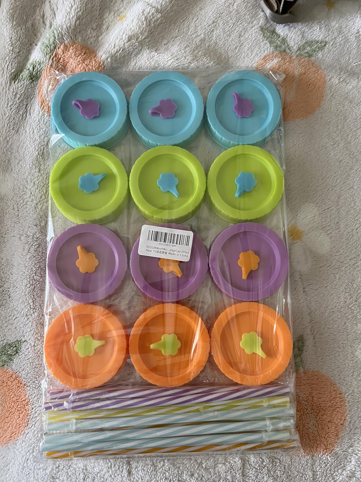 REGULAR Mouth Mason Jar Lids for Ball, Kerr with Straw Hole/Straws/Silicone Stoppers/Rings/Clean Brush, BPA Free Colored Plastic Canning Jar Drinking Lids & Food Storage Caps 26 Pack customer photo 2