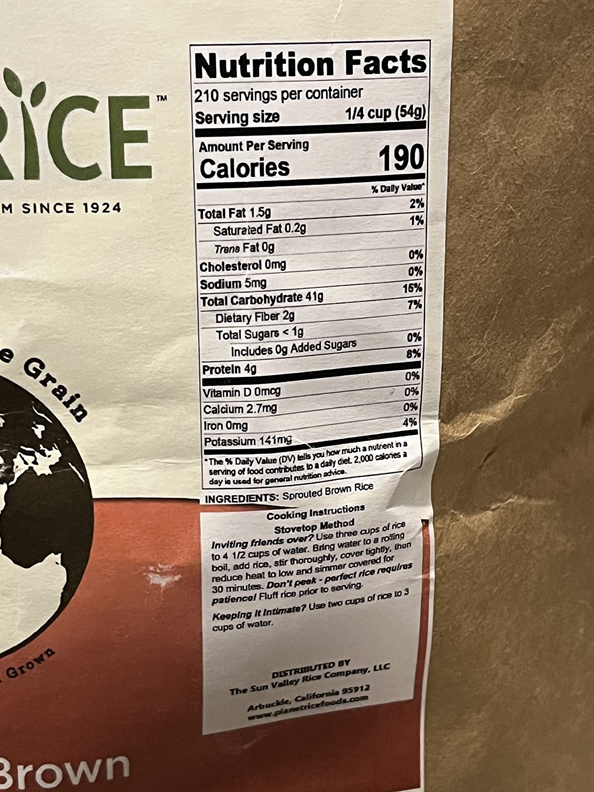 Planet Rice Sprouted Brown Gaba Rice for Meal Prep and Bulk Cooking - Gluten-Free, Vegan, Paleo, Non-Allergenic with 64% more Fiber - Soft and Chewy Texture - 25 Pounds customer photo 1