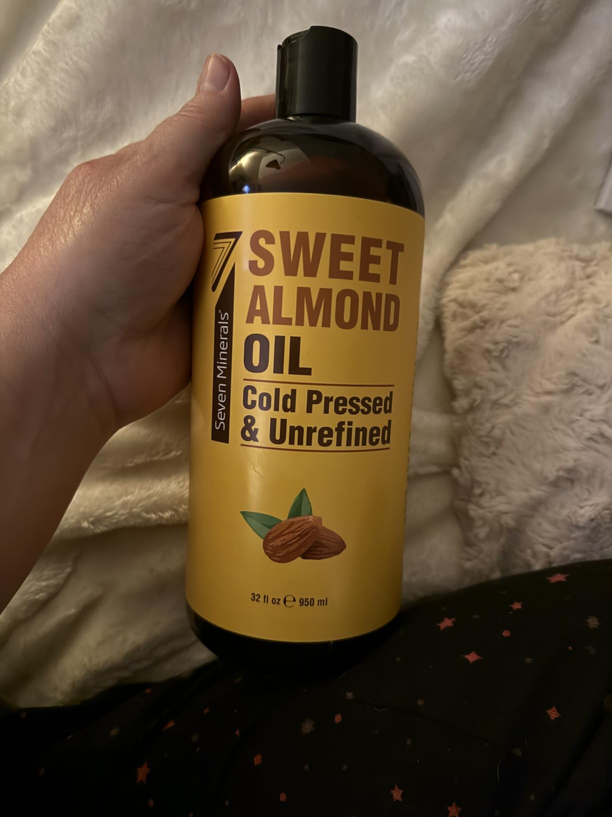 Seven Minerals, Pure Cold Pressed Sweet Almond Oil - Big 32 fl oz Bottle - Unrefined &100% Natural - For Skin & Hair, with No Added Ingredients - Perfect Carrier Oil for Essential Oils customer photo 1