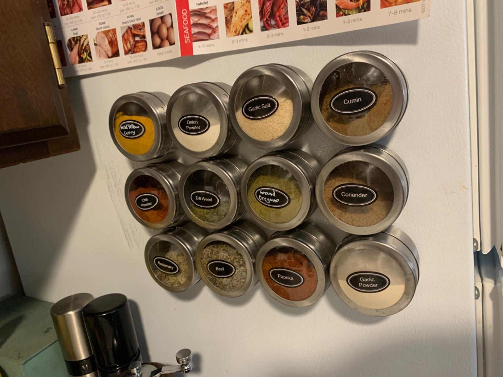 Upgrade Magnetic Spice Jars 12pcs with Wall Mounted, Stainless Steel Spice Tins with Lid and Small Holes for Sprinkle Rust Free Easy to Clean Includes 94 Labeling Stickers by Beeyoka customer photo 2