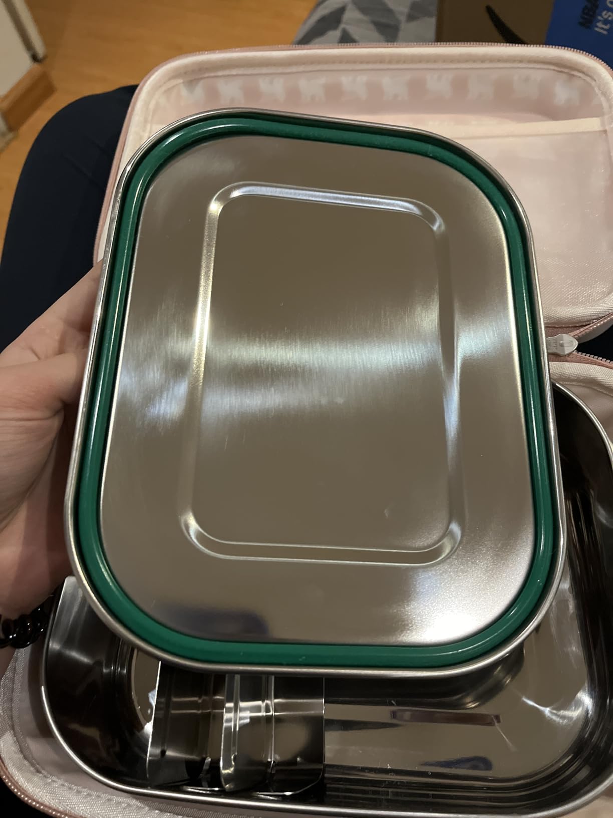 Blockhuttee Stainless Steel Lunch Box, 27oz with Free Sealing, Bento Box 3 Compartments, Leak-Proof Food Containers, Metal Lunchbox for Travel & Work, Eco-Friendly Meal Storage Solution customer photo 1