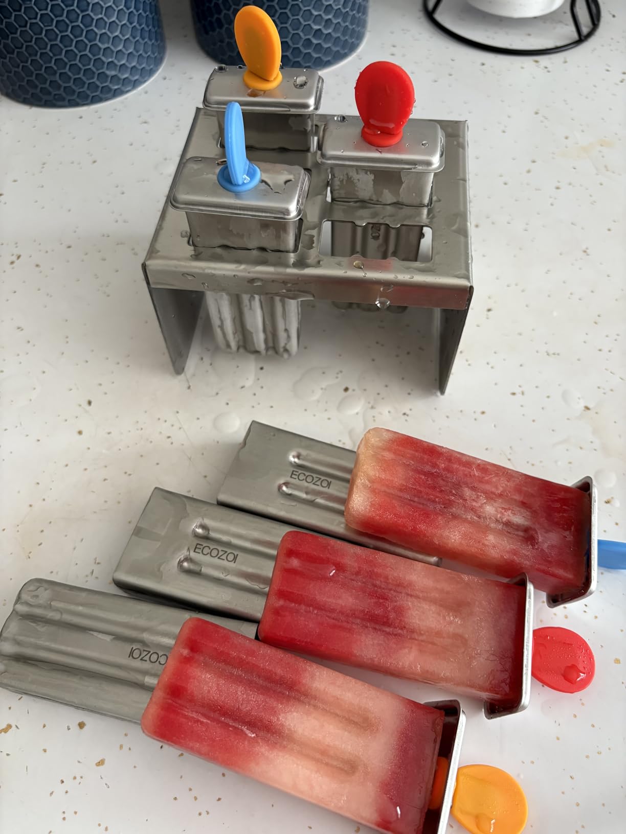 Ecozoi Stainless Steel Popsicle Molds, 6 Ice Popsicle Makers, 6 Stainless Steel Sticks, 12 Silicone Seals and 1 Coconut Cleaning Brush, Eco Popsicle Molds for Kids and Adults, 4 oz Per Mold (Round) customer photo 1