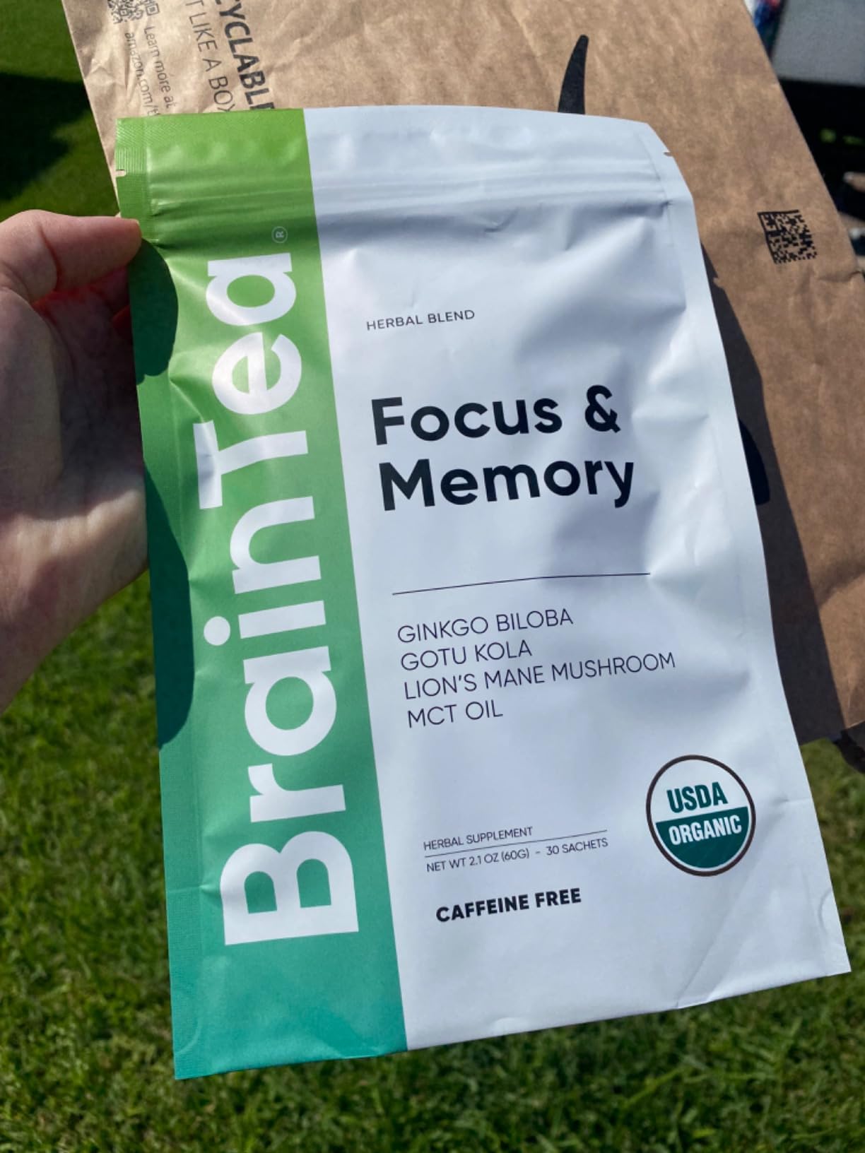 Brain Tea Focus & Memory - Brain Tea Organic Certified 4-in-1 Nootropic Herbal Supplement with Ginkgo Biloba, Gotu Kola, Lion's Mane Mushroom, MCT Caffeine-Free for Mental Clarity (30 Sachets) customer photo 1