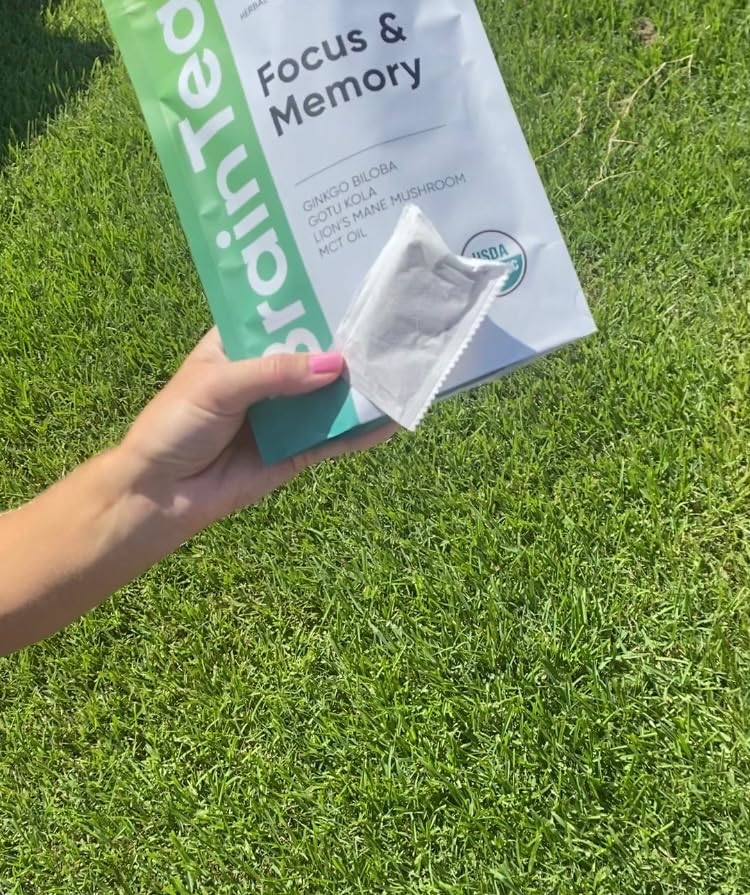 Brain Tea Focus & Memory - Brain Tea Organic Certified 4-in-1 Nootropic Herbal Supplement with Ginkgo Biloba, Gotu Kola, Lion's Mane Mushroom, MCT Caffeine-Free for Mental Clarity (30 Sachets) customer photo 2