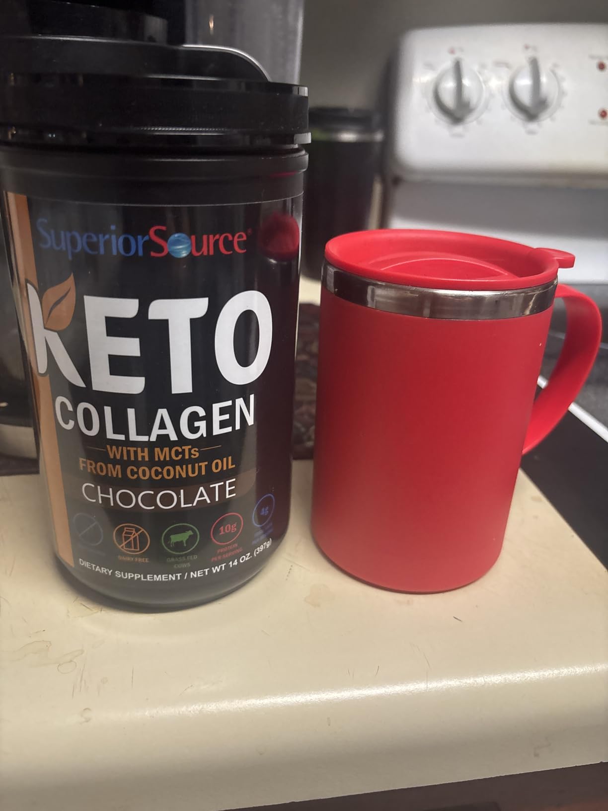 Superior Source Keto Collagen - Collagen Protein Powder with MCT Oil - Supports Hair, Skin, Nails & Joint Health - Dairy-Free - Chocolate, 14 oz customer photo 1