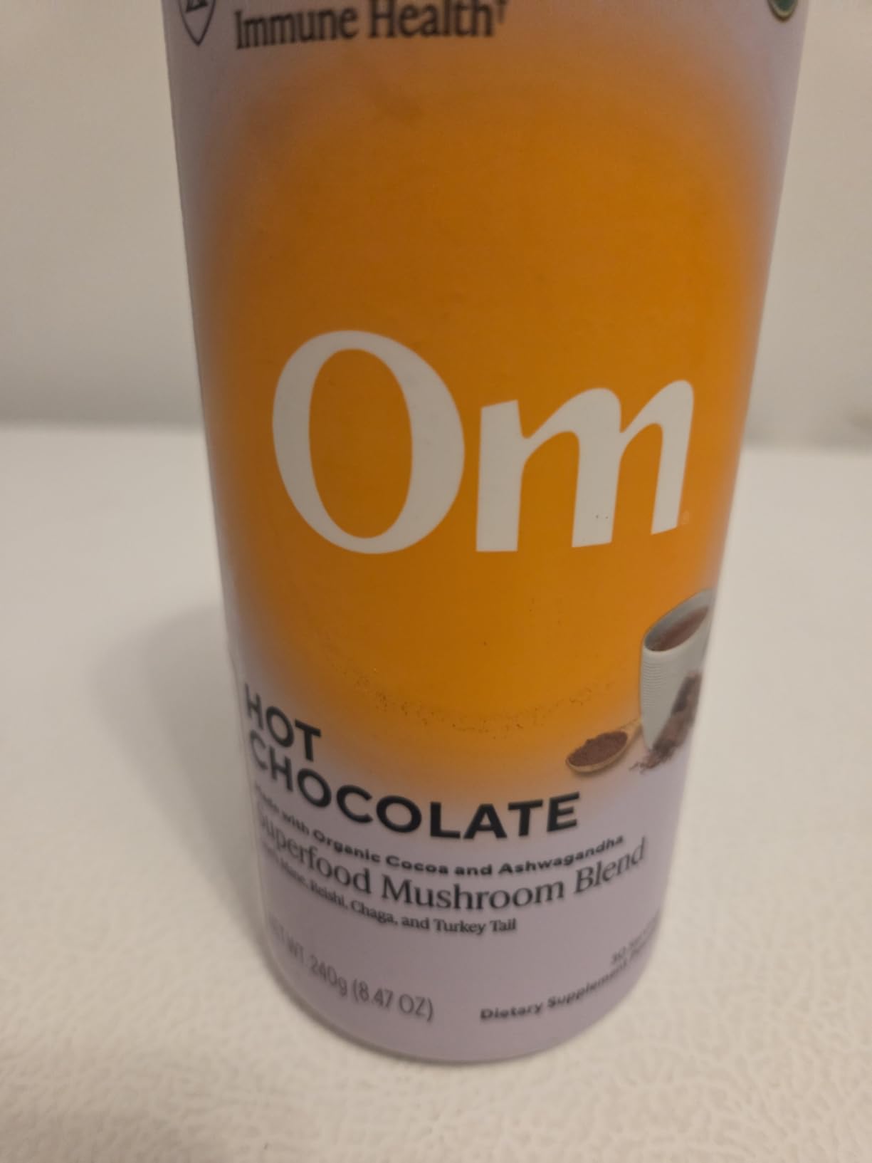 OM MUSHROOM SUPERFOOD Hot Chocolate Blend - Dutch Cocoa Mushroom Powder with Lion's Mane, Reishi, Chaga & Turkey Tail - Focus, Calm & Stress Support - 2g Sugar, 25 Calories - Single Serve (10 Count) customer photo 1