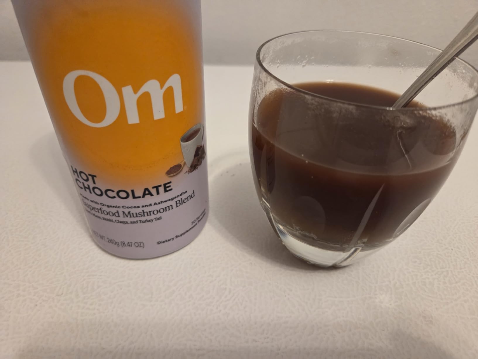 OM MUSHROOM SUPERFOOD Hot Chocolate Blend - Dutch Cocoa Mushroom Powder with Lion's Mane, Reishi, Chaga & Turkey Tail - Focus, Calm & Stress Support - 2g Sugar, 25 Calories - Single Serve (10 Count) customer photo 2