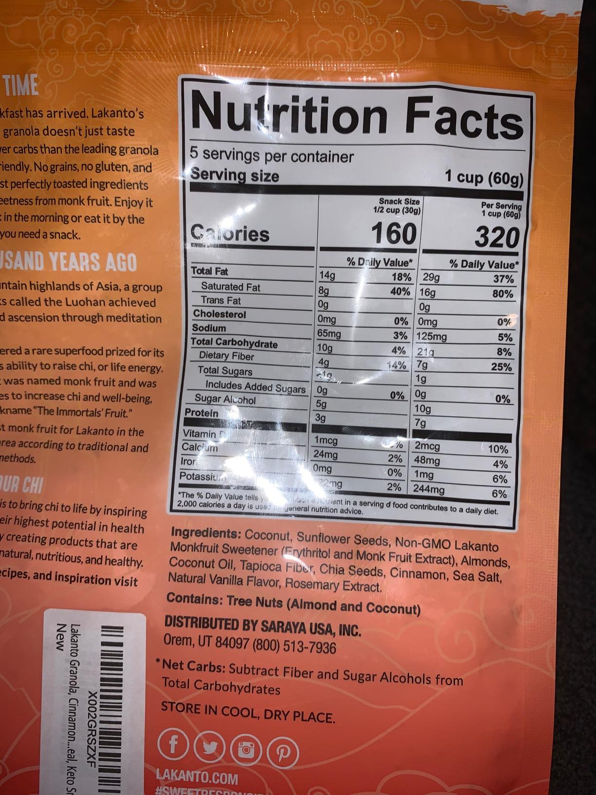 Lakanto Cinnamon Almond Crunch Granola - Keto Friendly, Monk Fruit Sweetener, No Sugar Added, Vegan, Gluten Free, Grain Free, Low Net Carbs (11 Oz) customer photo 2