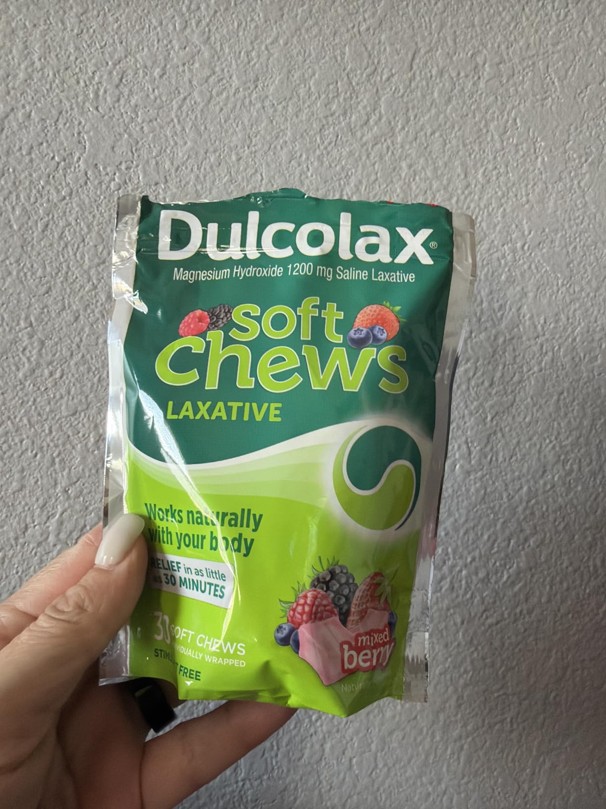 Dulcolax Saline Laxative Soft Chews, Gentle and Effective Constipation Relief, Mixed Berry Flavor, Magnesium Hydroxide 1200 mg, 60 Count customer photo 1