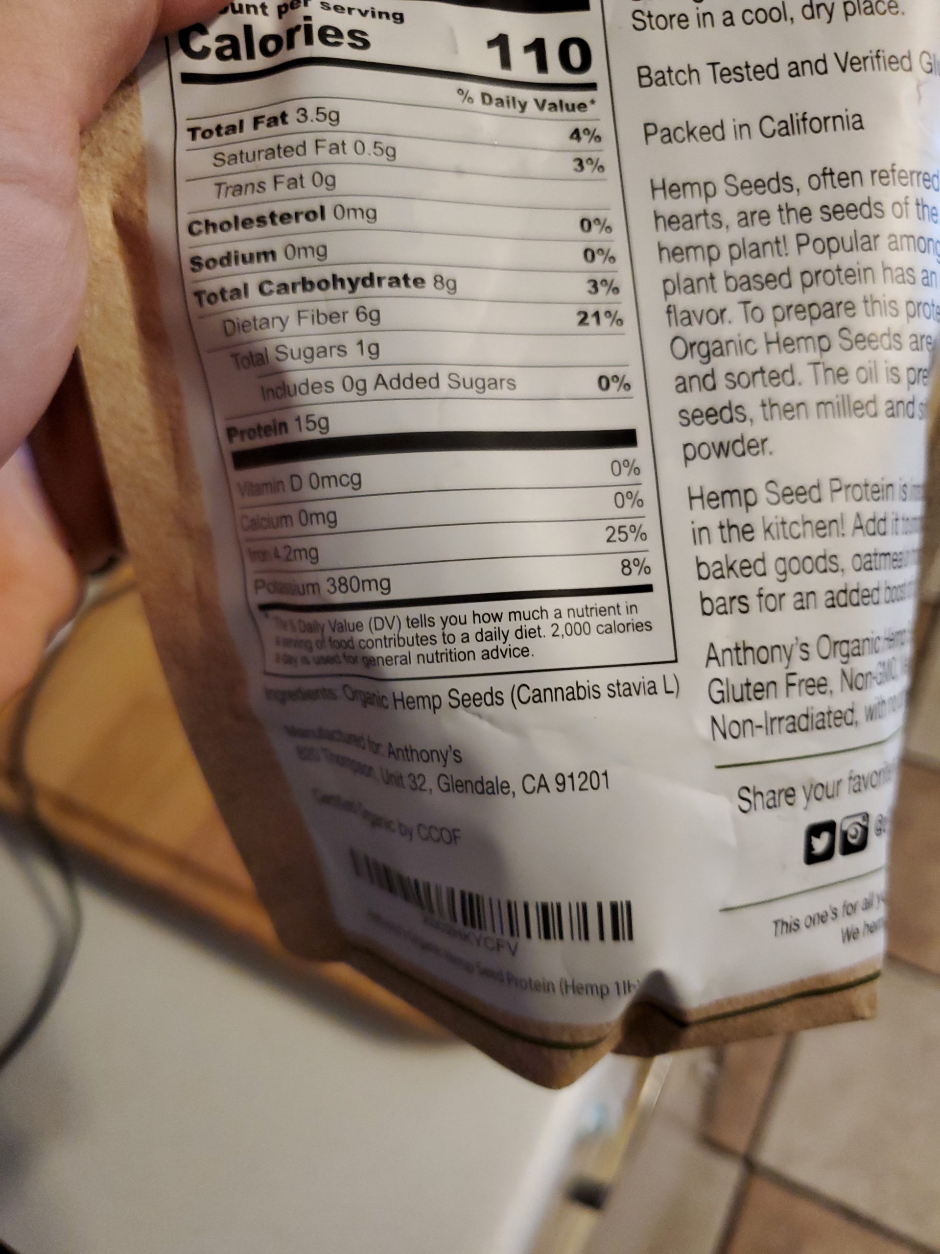 Anthony's Organic Hemp Seed Protein Powder, 1 lb, Cold Pressed, Gluten Free, Non GMO, Fine Powder customer photo 2